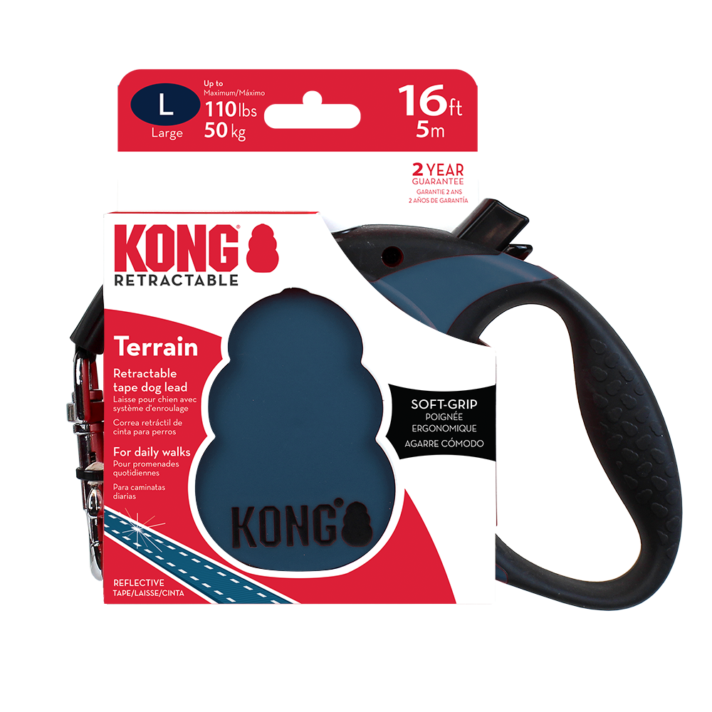 Front View of KONG Terrain Retractable Blue Dog Lead