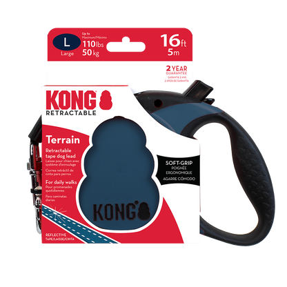 Front View of KONG Terrain Retractable Blue Dog Lead