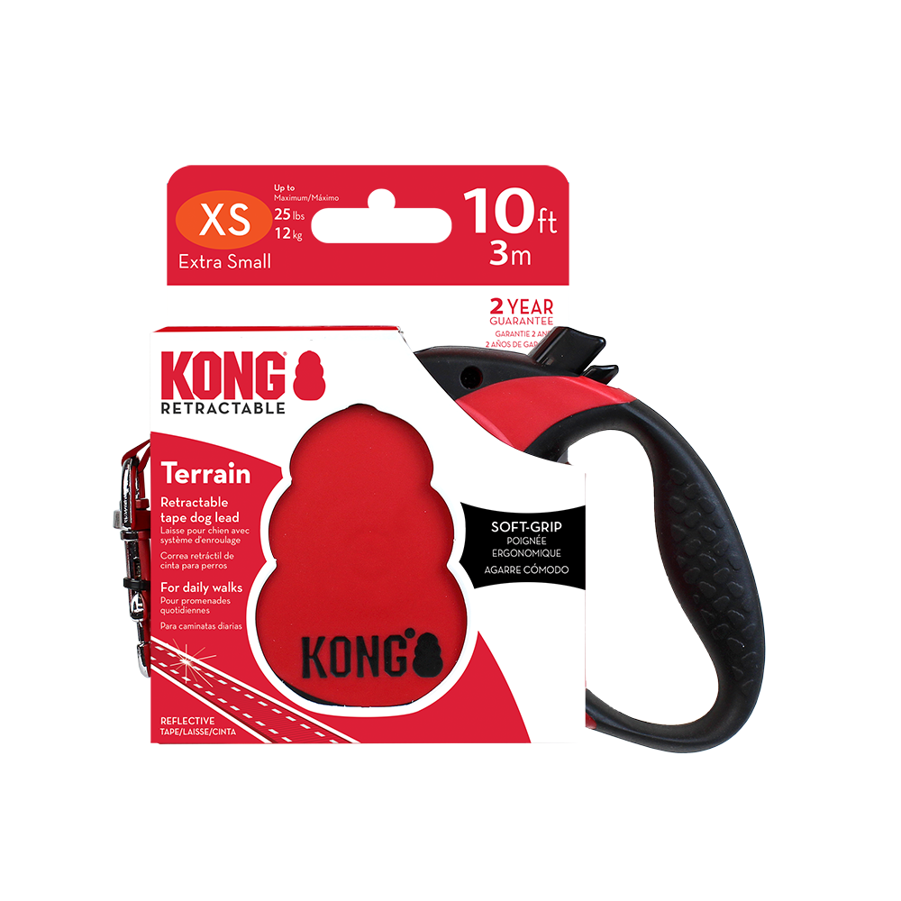 Front View of KONG Terrain Retractable Red Dog Lead