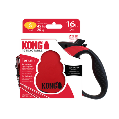Front View of KONG Terrain Retractable Red Dog Lead
