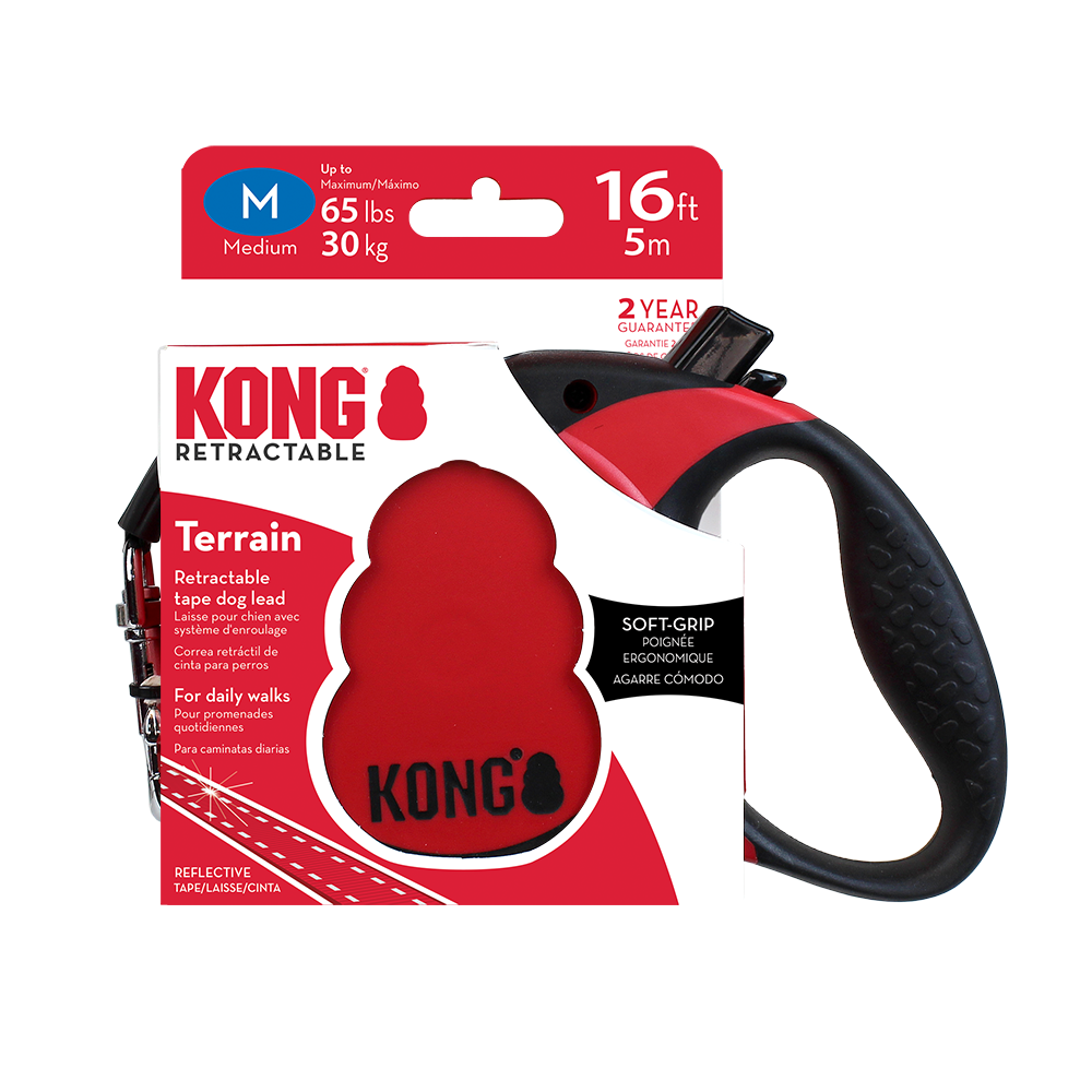 Front View of KONG Terrain Retractable Red Dog Lead