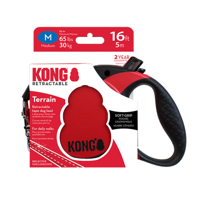 Front View of KONG Terrain Retractable Red Dog Lead