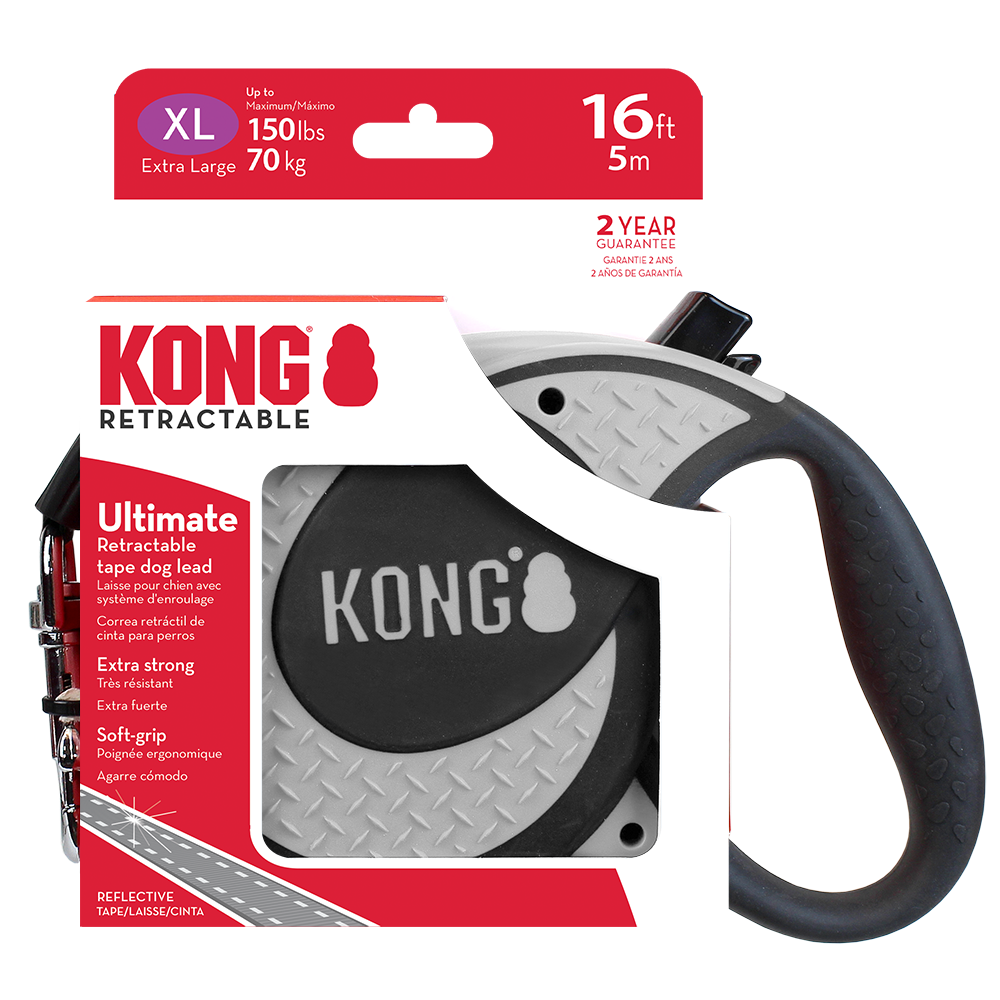 Front View of KONG Ultimate Retractable Grey Dog Lead