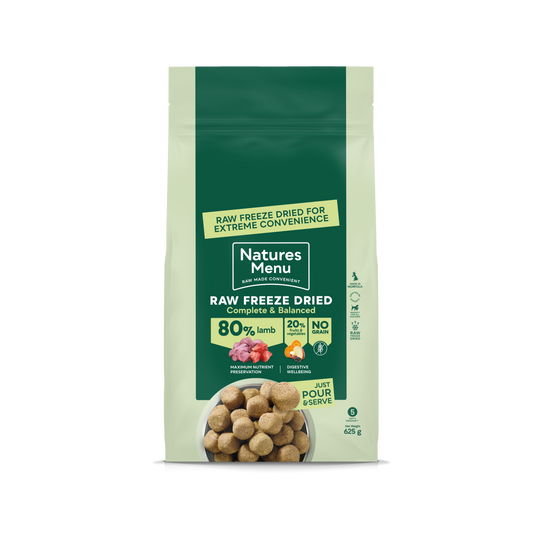 Front View of Natures Menu Raw Freeze Dried Complete and Balanced Adult Lamb Dry Dog Food