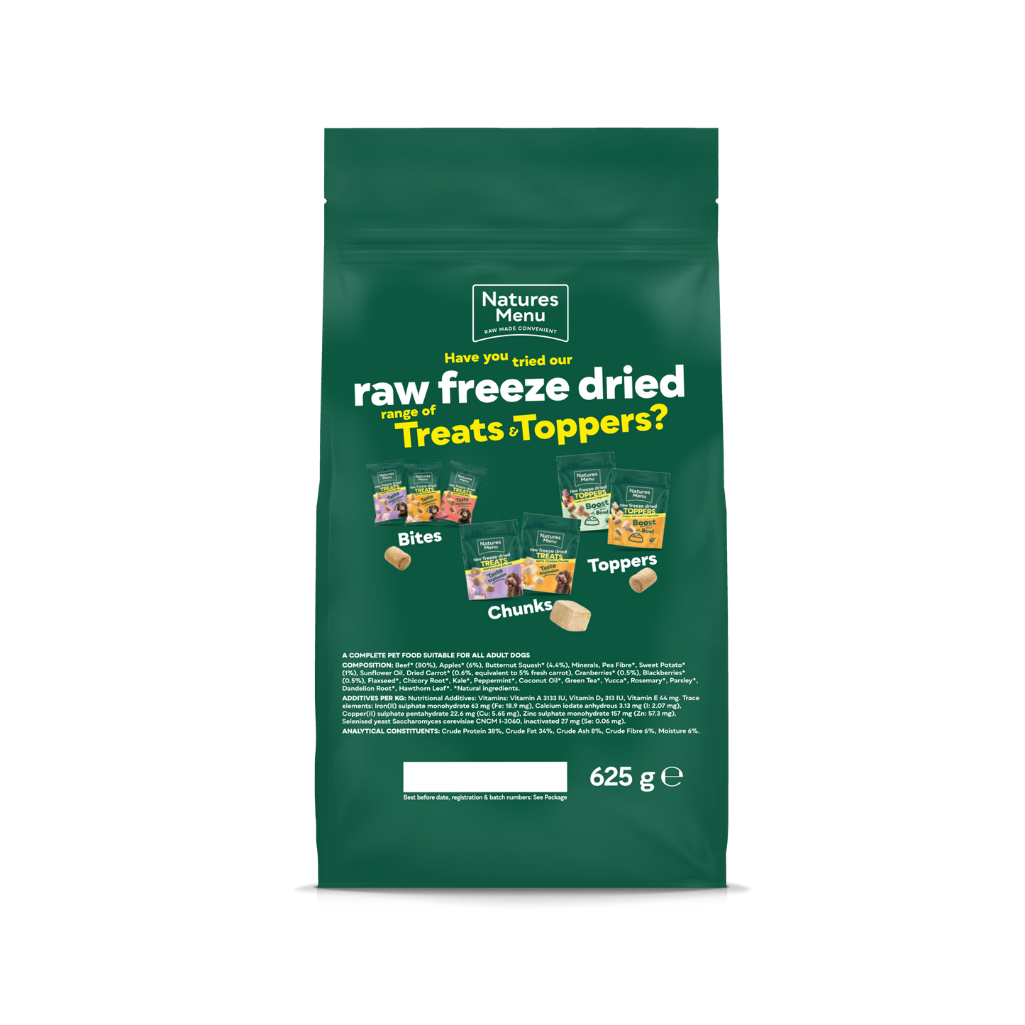 Back View of Natures Menu Raw Freeze Dried Complete and Balanced Adult Beef Dry Dog Food
