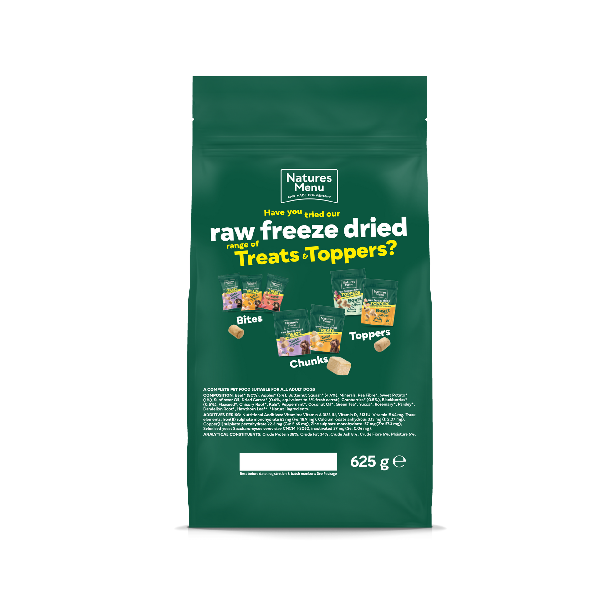 Back View of Natures Menu Raw Freeze Dried Complete and Balanced Adult Beef Dry Dog Food