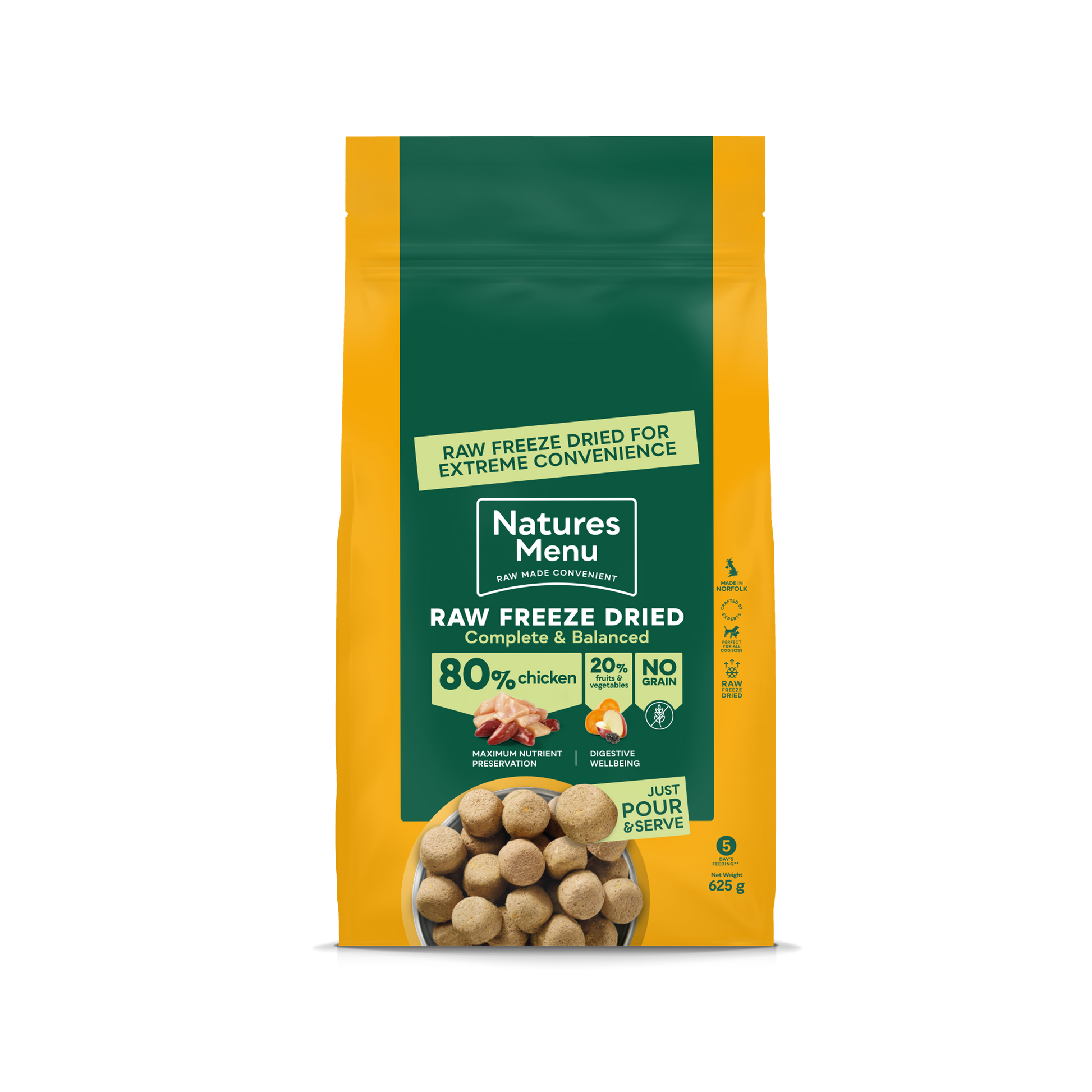 Front View of Natures Menu Raw Freeze Dried Complete and Balanced Adult Chicken Dry Dog Food