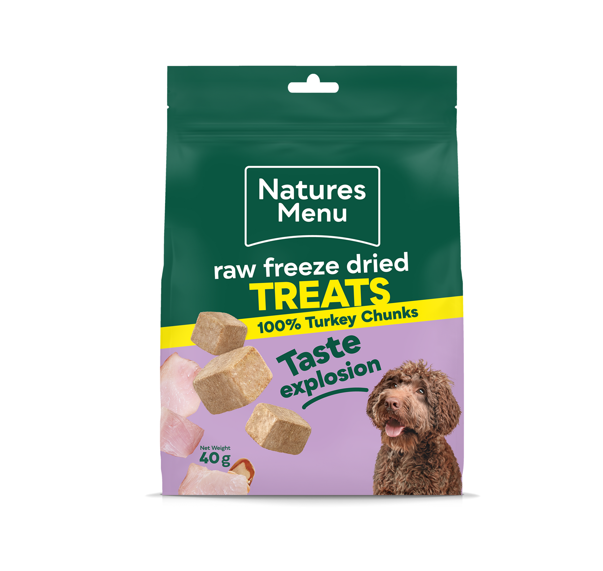 Front View of Natures Menu Raw Freeze Dried Turkey Chunks Dog Treats