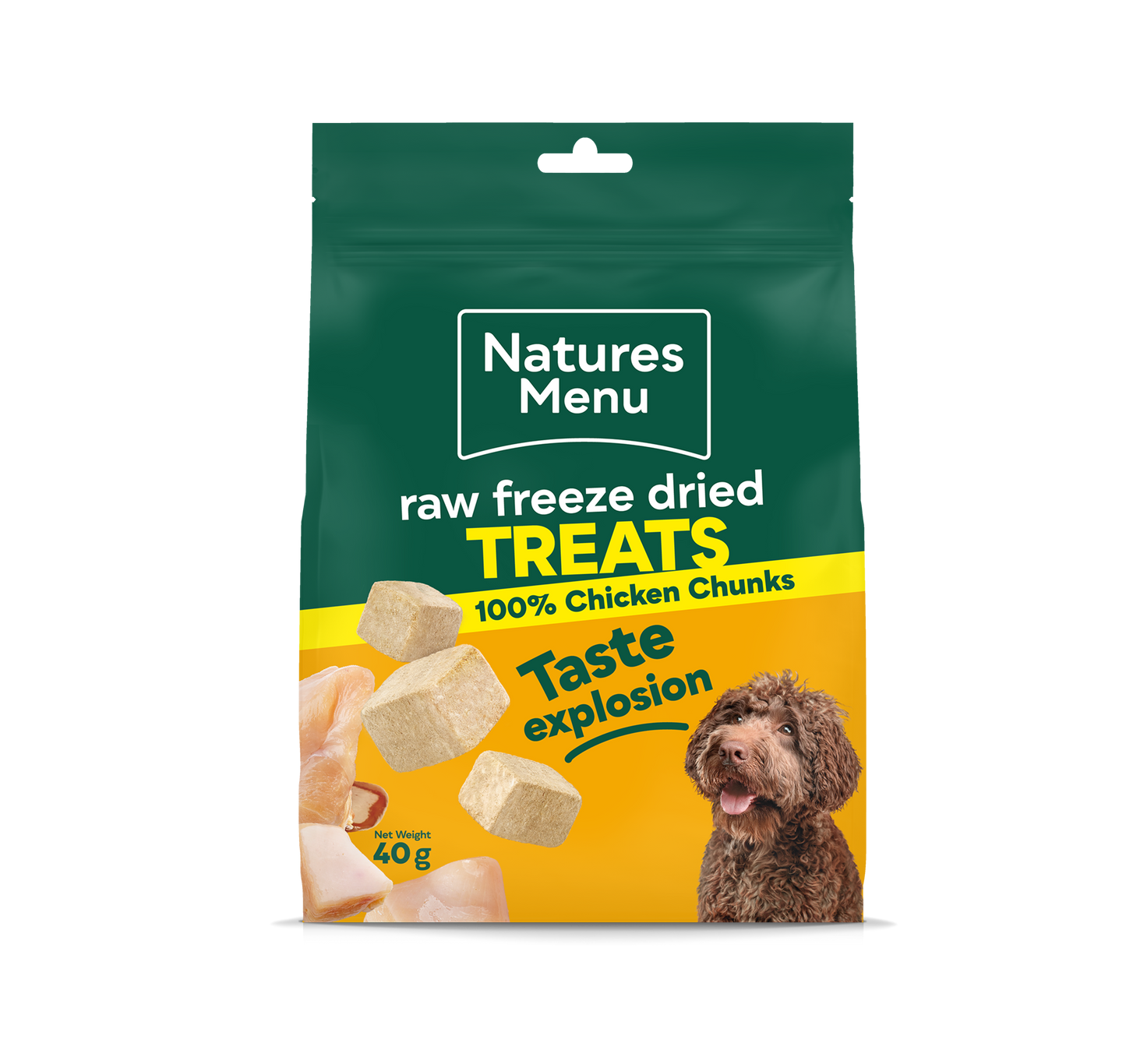 Front View of Natures Menu Raw Freeze Dried Chicken Chunks Dog Treats