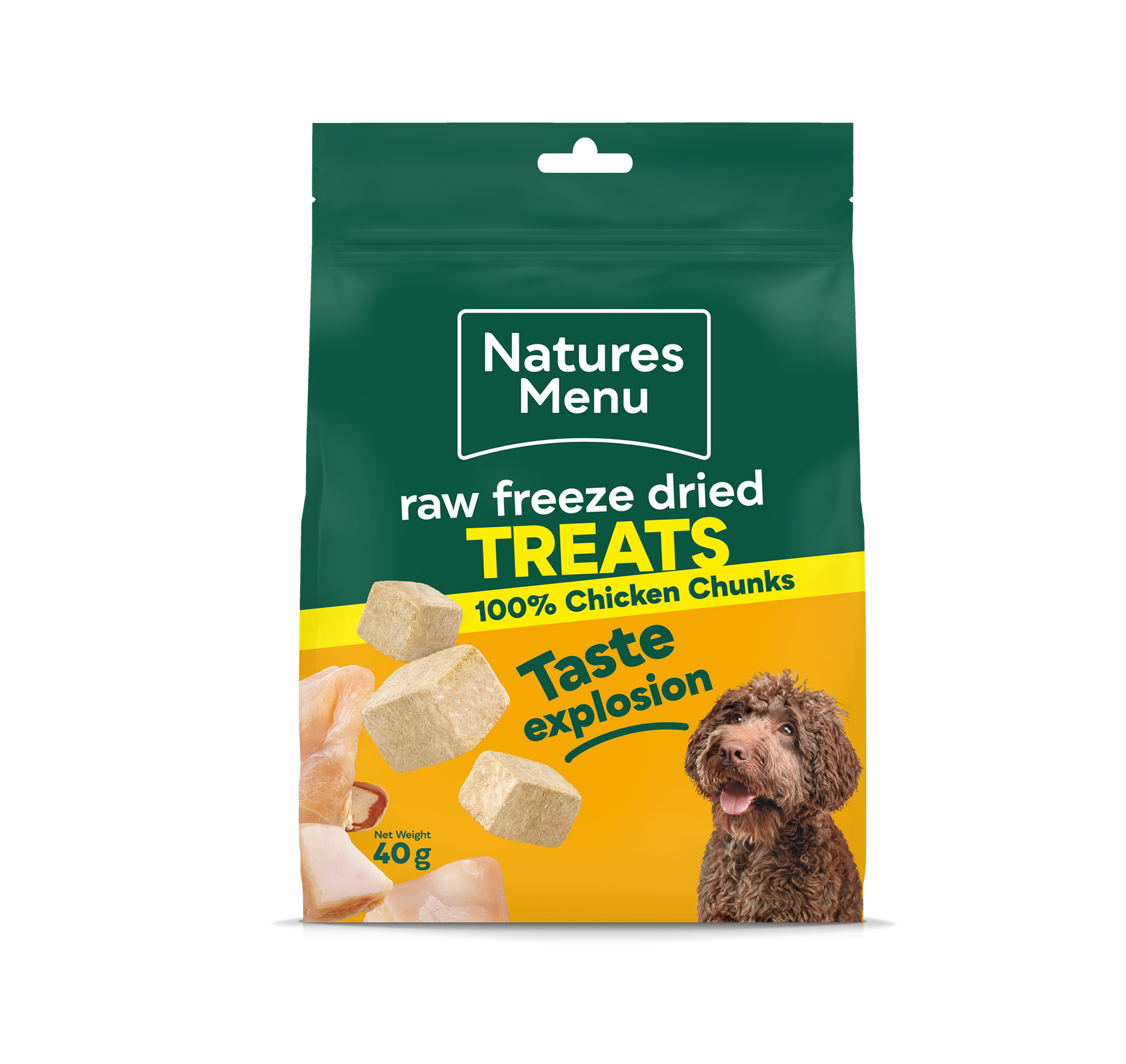 Front View of Natures Menu Raw Freeze Dried Chicken Chunks Dog Treats