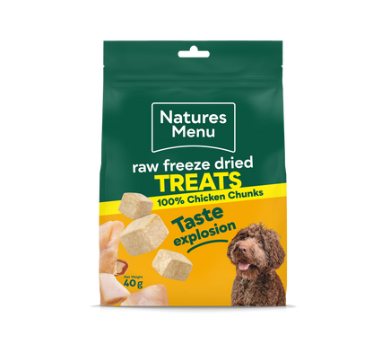 Front View of Natures Menu Raw Freeze Dried Chicken Chunks Dog Treats