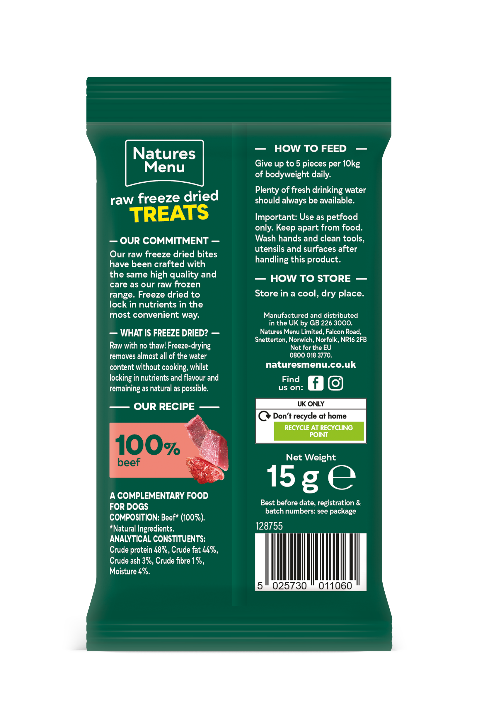 Back View of Natures Menu Raw Freeze Dried Beef Bites Dog Treats