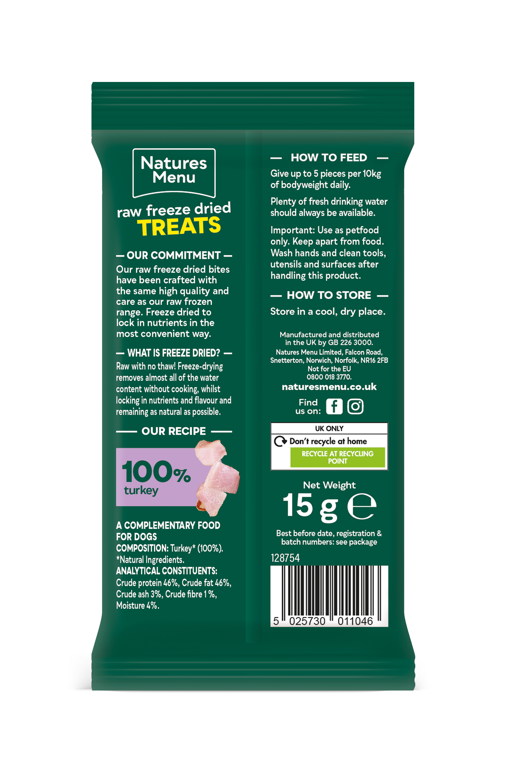 Back View of Natures Menu Raw Freeze Dried Turkey Bites Dog Treats