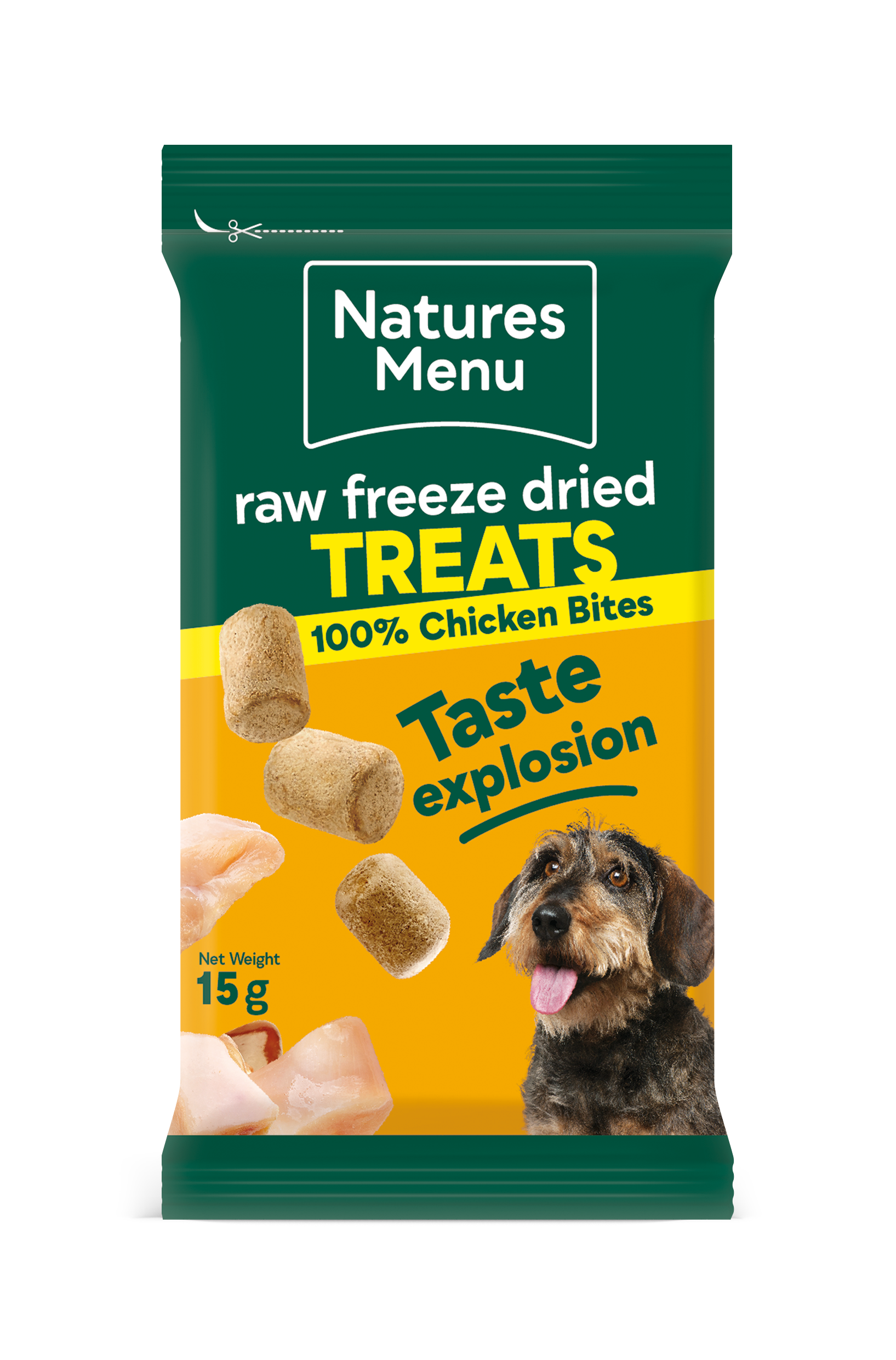 Front View of Natures Menu Raw Freeze Dried Chicken Bites Dog Treats