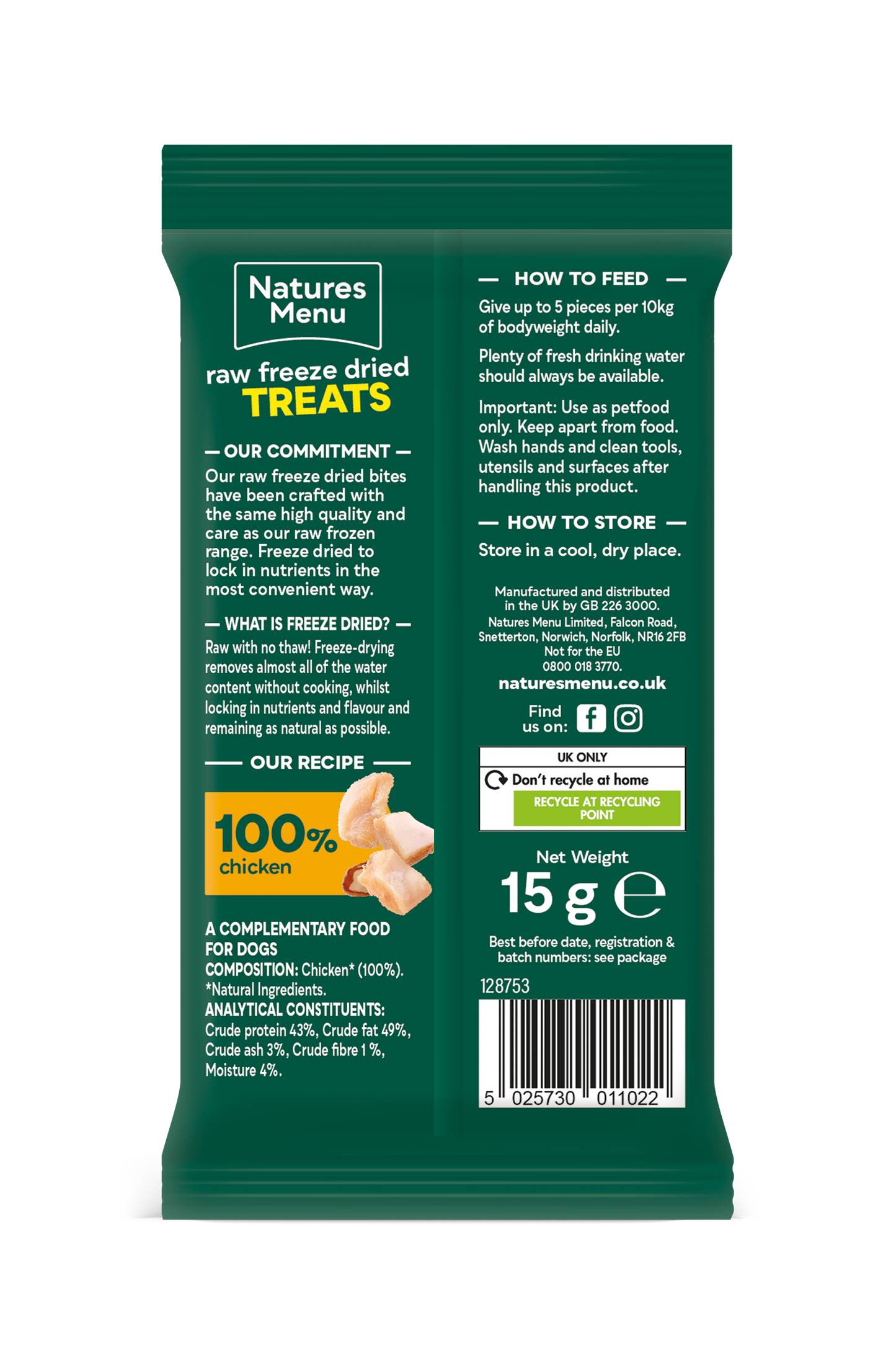 Back View of Natures Menu Raw Freeze Dried Chicken Bites Dog Treats