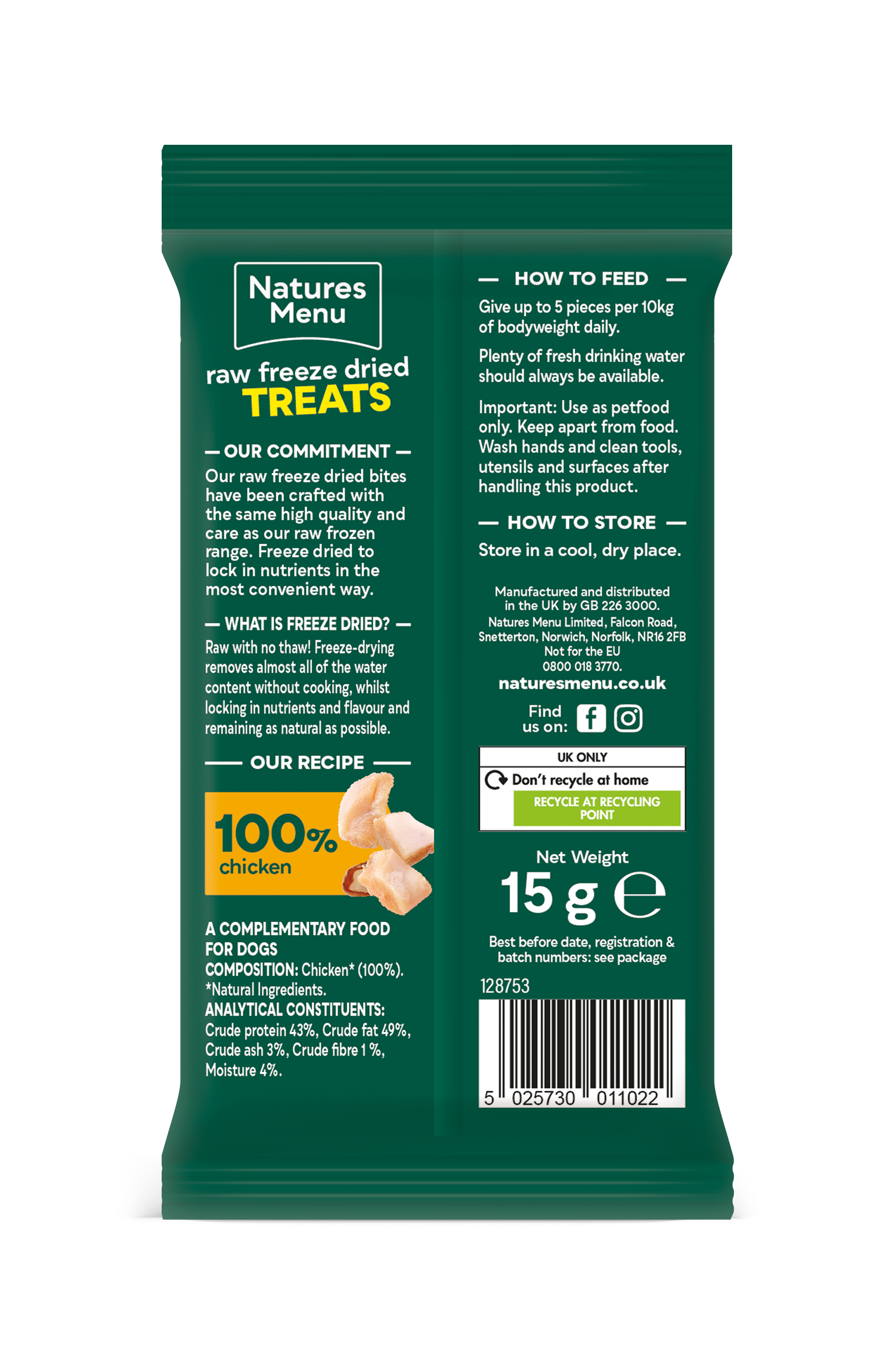 Back View of Natures Menu Raw Freeze Dried Chicken Bites Dog Treats