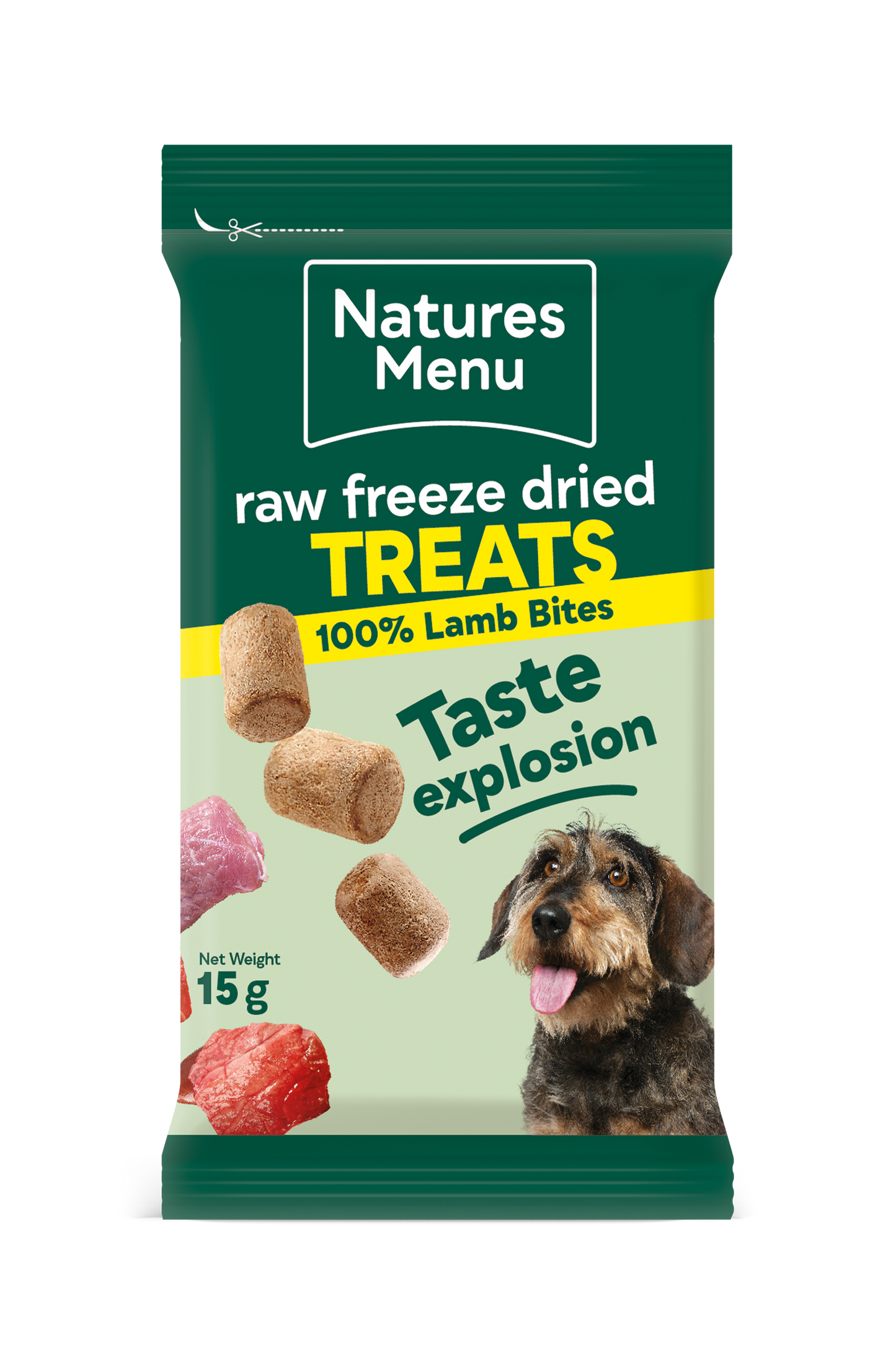 Front View of Natures Menu Raw Freeze Dried Lamb Bites Dog Treats
