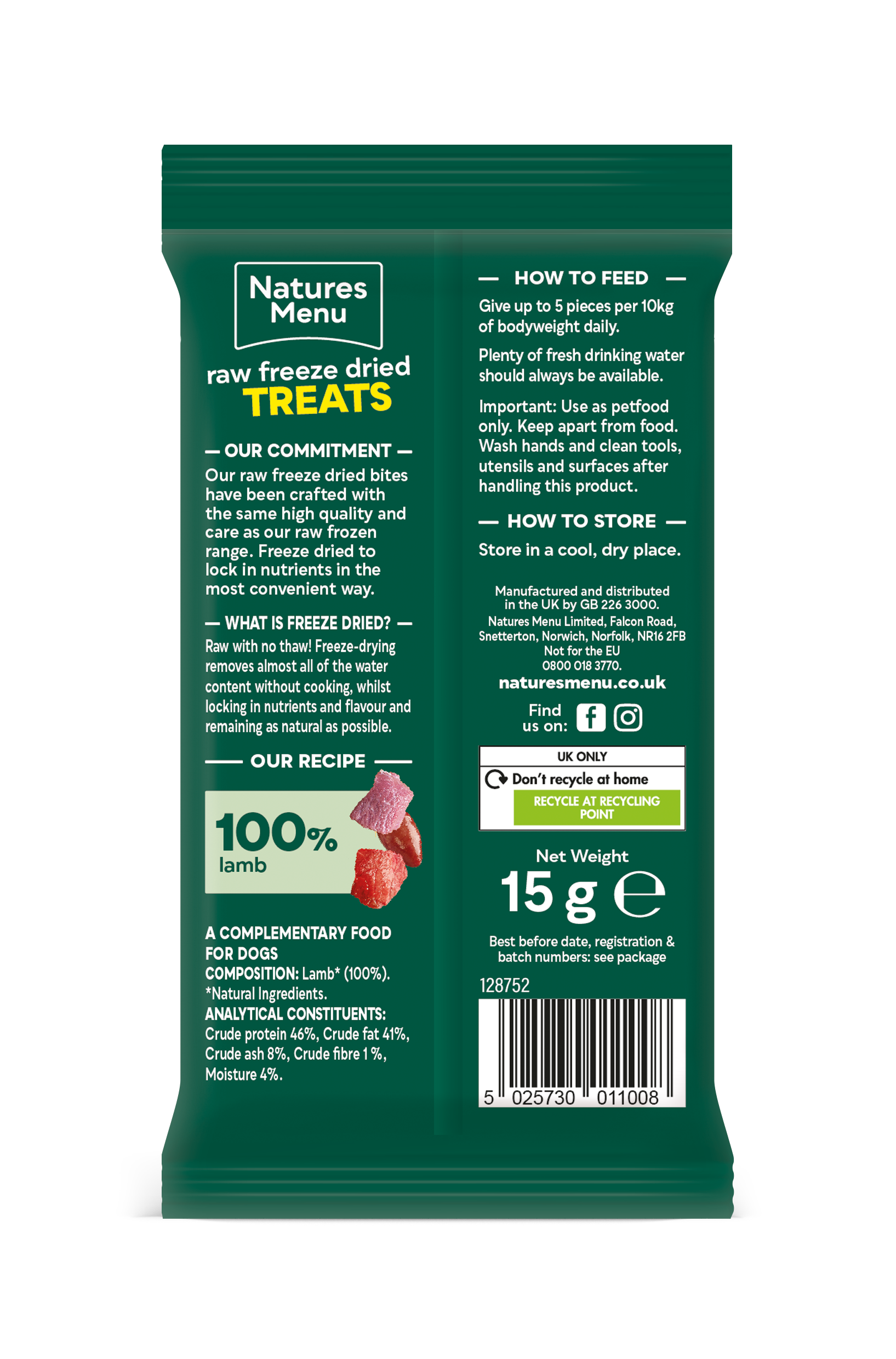 Back View of Natures Menu Raw Freeze Dried Lamb Bites Dog Treats