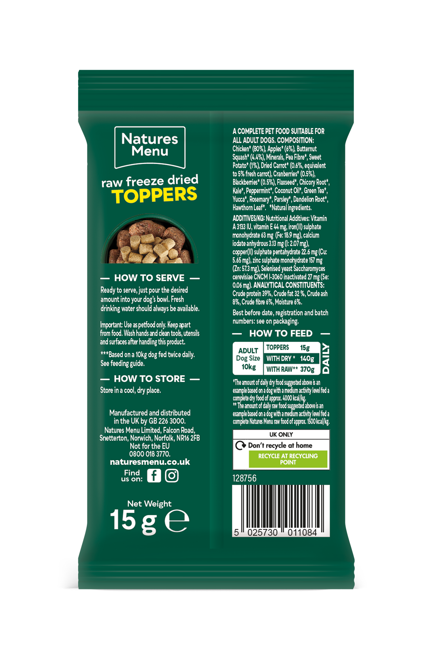 Back View of Natures Menu Raw Freeze Dried Chicken Toppers Adult Dry Dog Food
