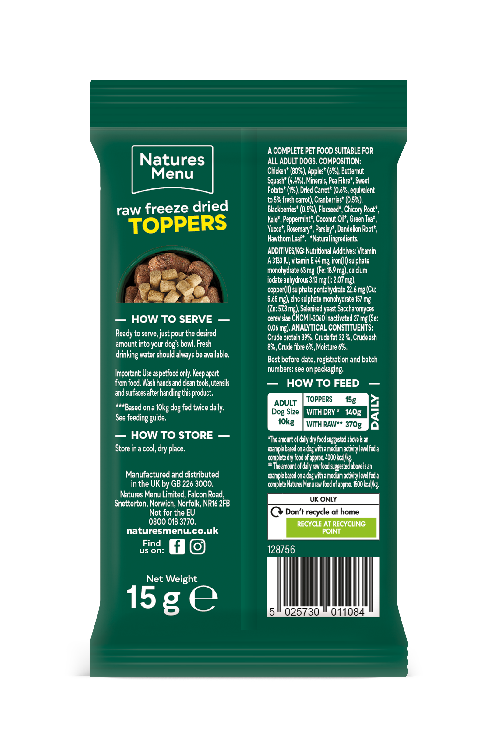 Back View of Natures Menu Raw Freeze Dried Chicken Toppers Adult Dry Dog Food
