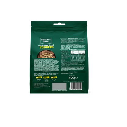 Back View of Natures Menu Raw Freeze Dried Chicken Toppers Adult Dry Dog Food