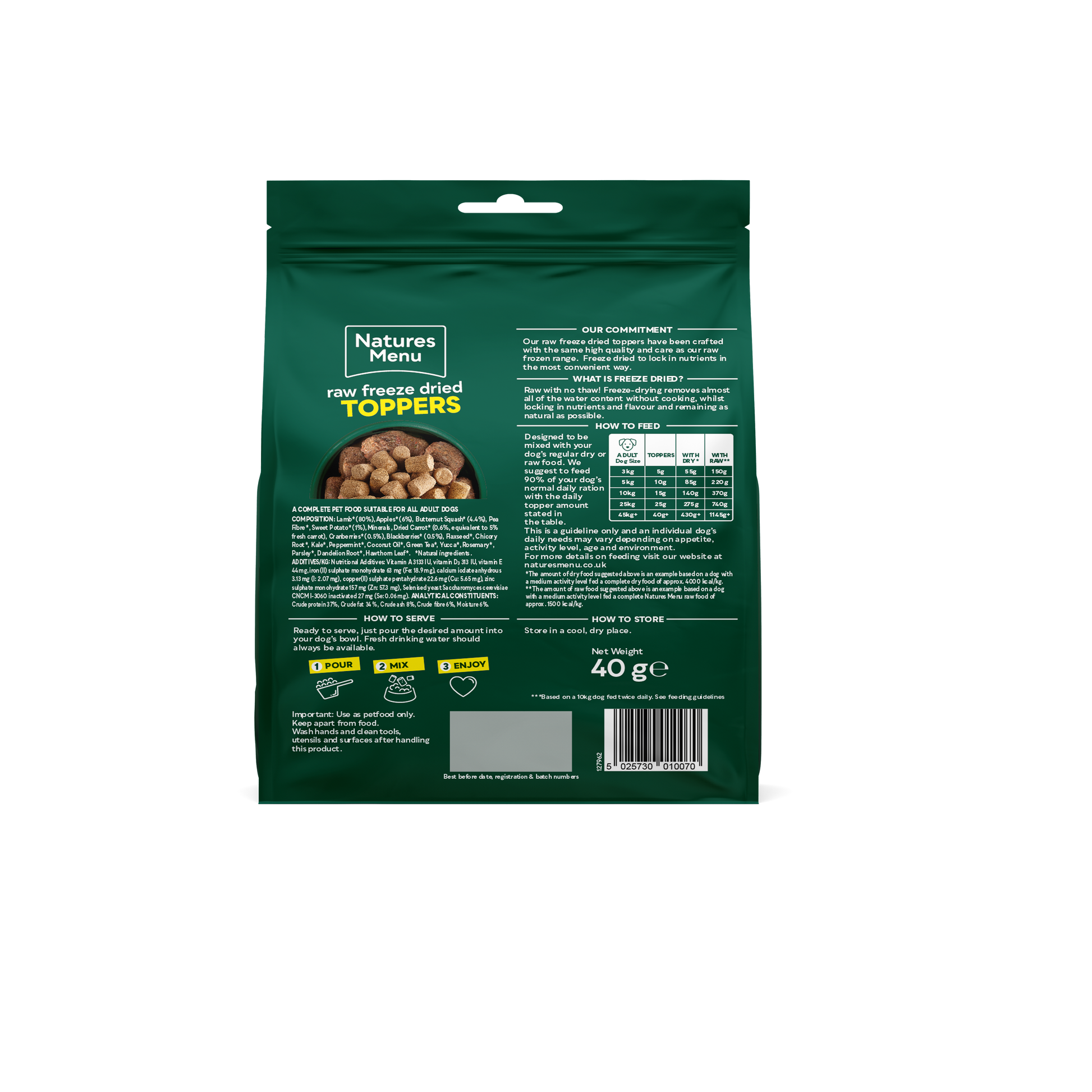 Back View of Natures Menu Raw Freeze Dried Lamb Toppers Adult Dry Dog Food