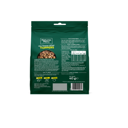 Back View of Natures Menu Raw Freeze Dried Lamb Toppers Adult Dry Dog Food