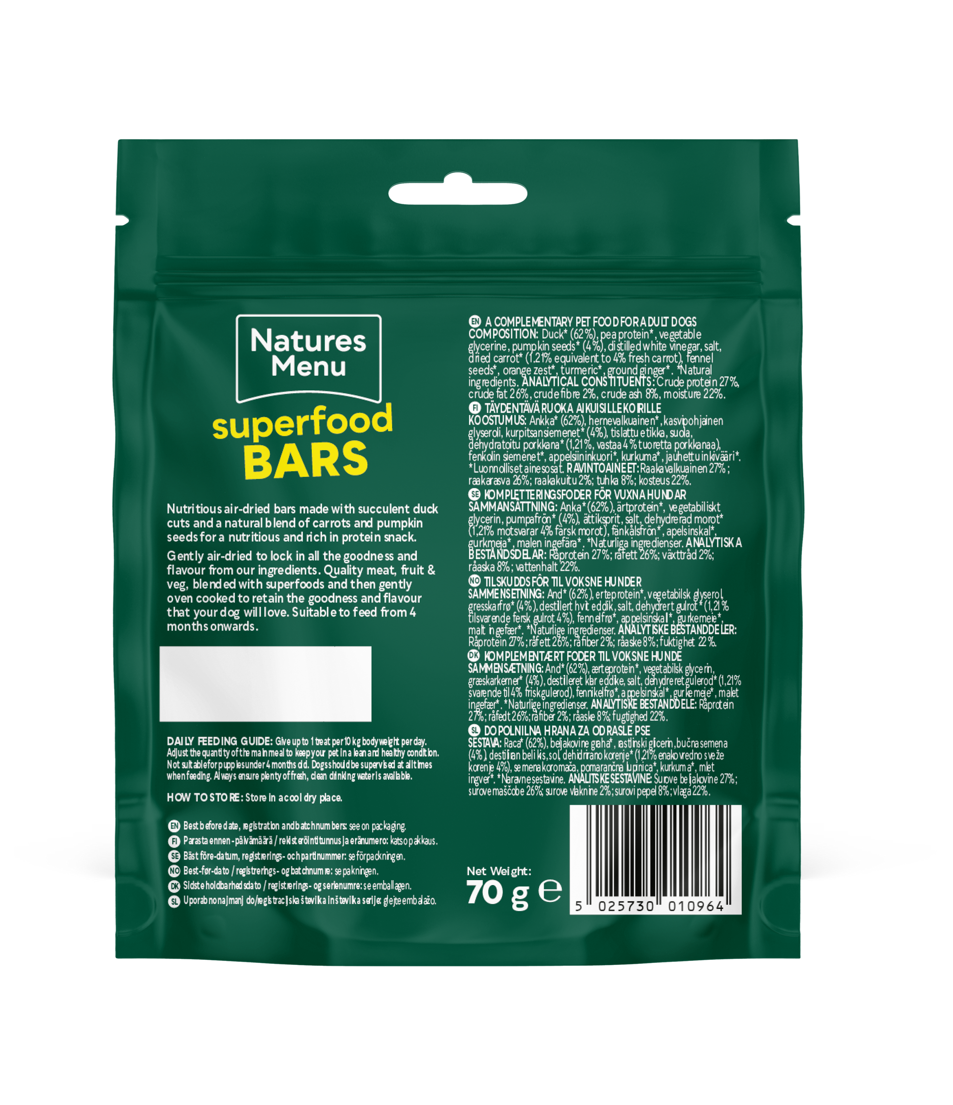 Back View of Natures Menu Country Hunter Superfood Bars - Duck Adult Dog Treats