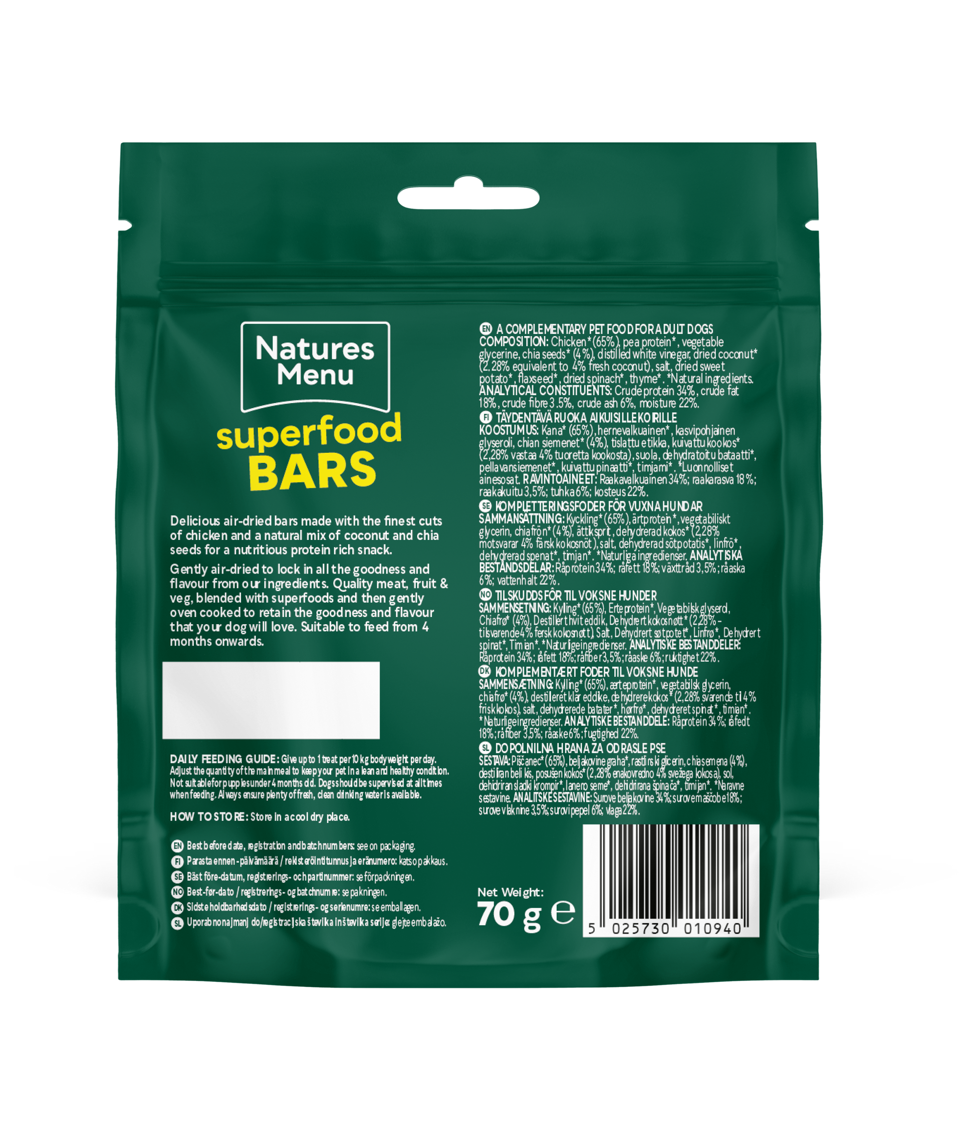 Back View of Natures Menu Country Hunter Superfood Bars - Chicken Adult Dog Treats