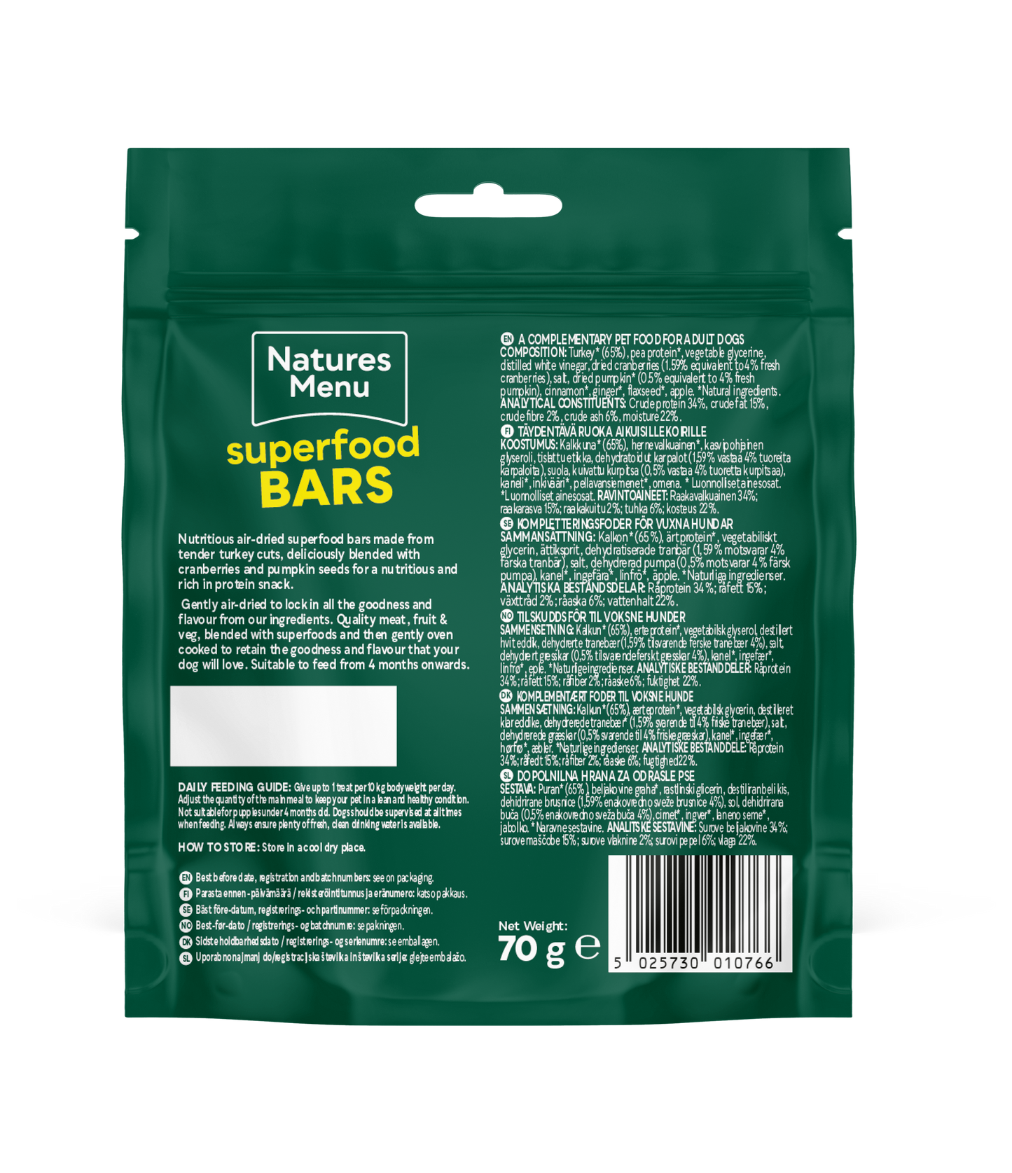 Back View of Natures Menu Country Hunter Superfood Bars - Turkey Adult Dog Treats