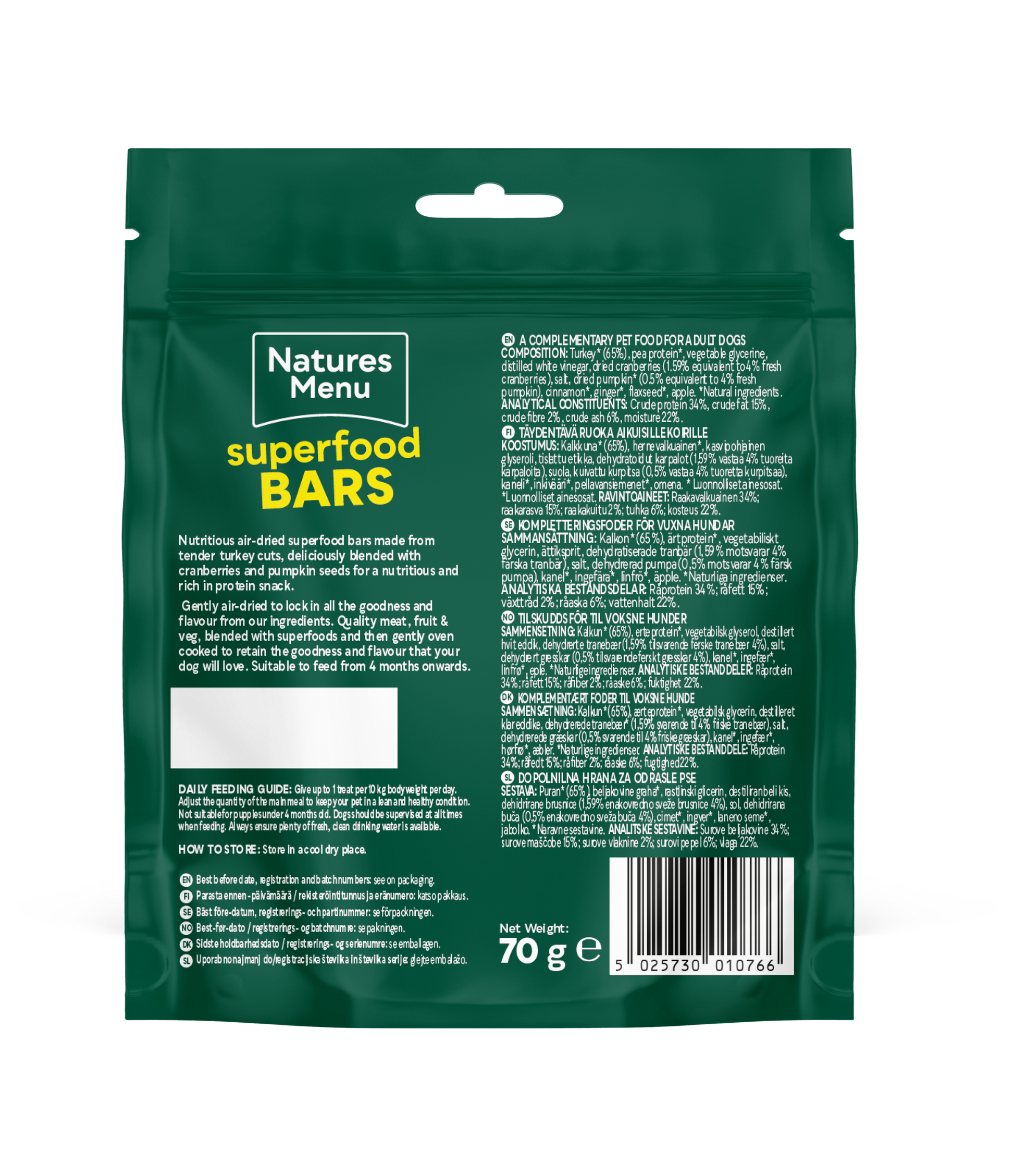 Back View of Natures Menu Country Hunter Superfood Bars - Turkey Adult Dog Treats