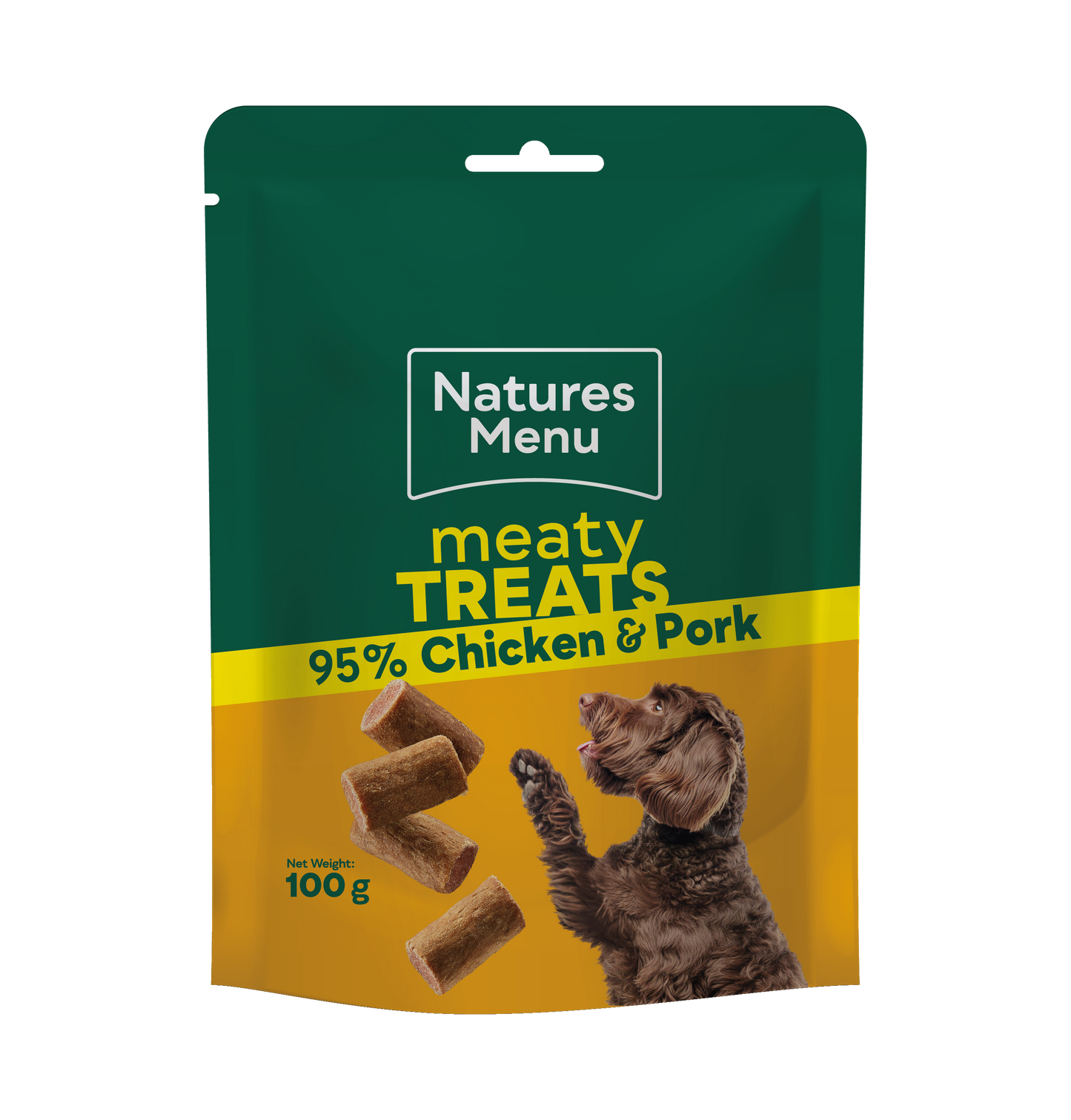 Front View of Natures Menu Meaty Treats with Chicken & Pork for Adult Dogs