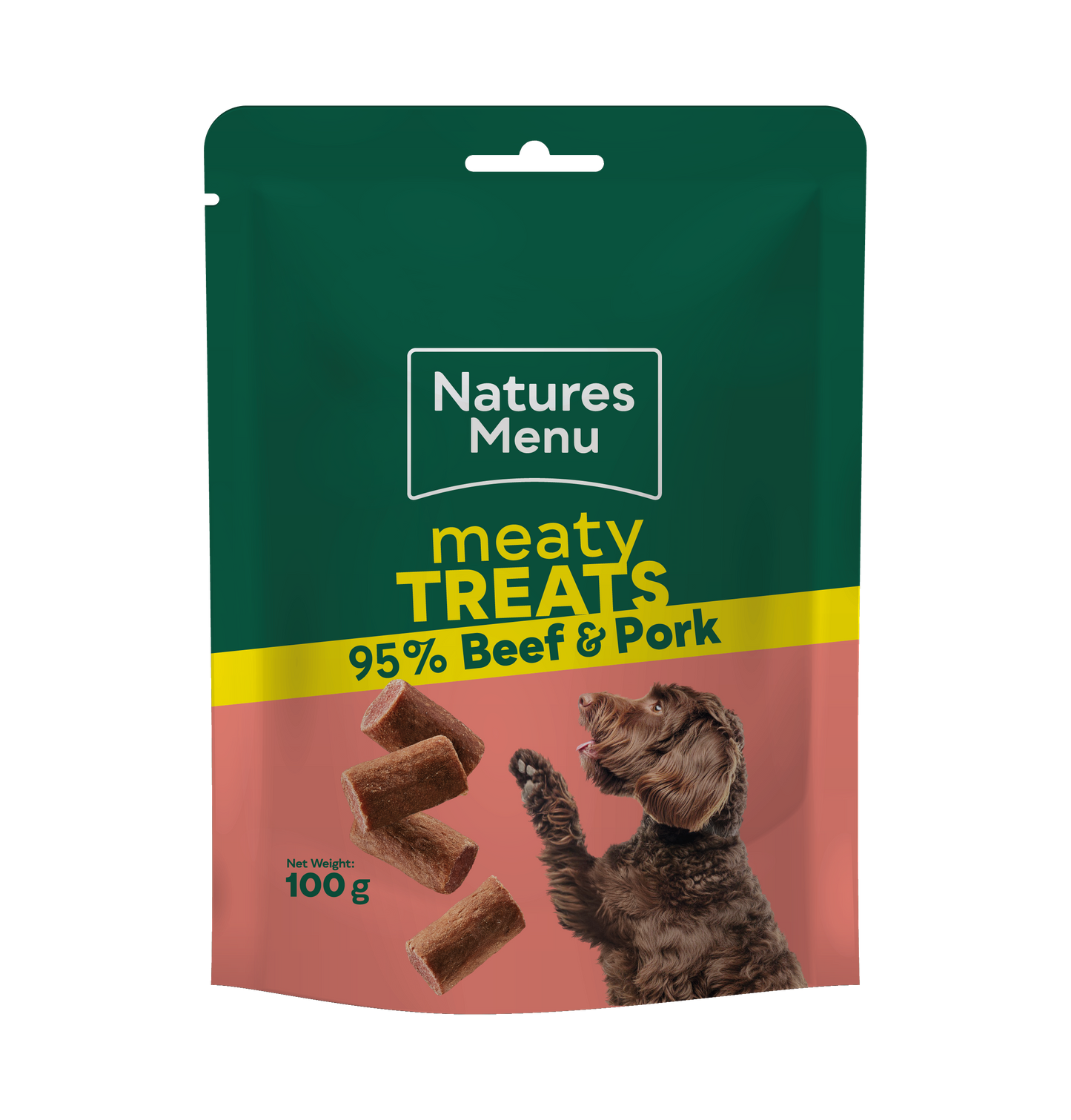 Front View of Natures Menu Meaty Treats with Beef & Pork for Adult Dogs