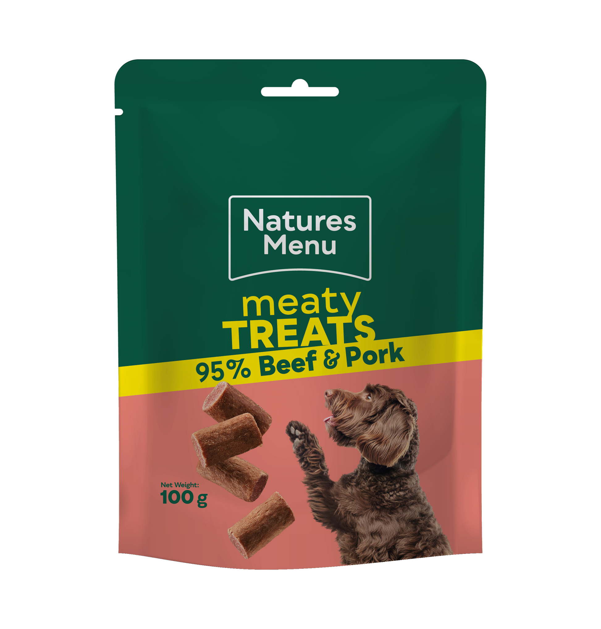 Front View of Natures Menu Meaty Treats with Beef & Pork for Adult Dogs