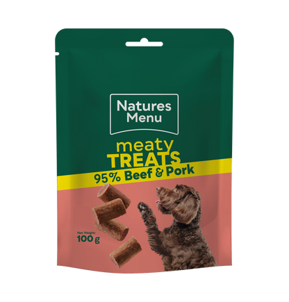 Front View of Natures Menu Meaty Treats with Beef & Pork for Adult Dogs