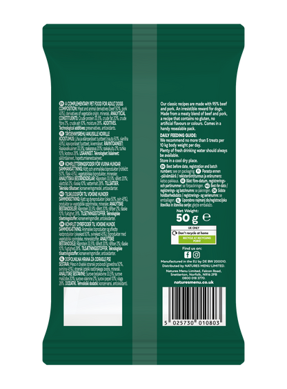 Back View of Natures Menu Meaty Treats with Beef & Pork for Adult Dogs