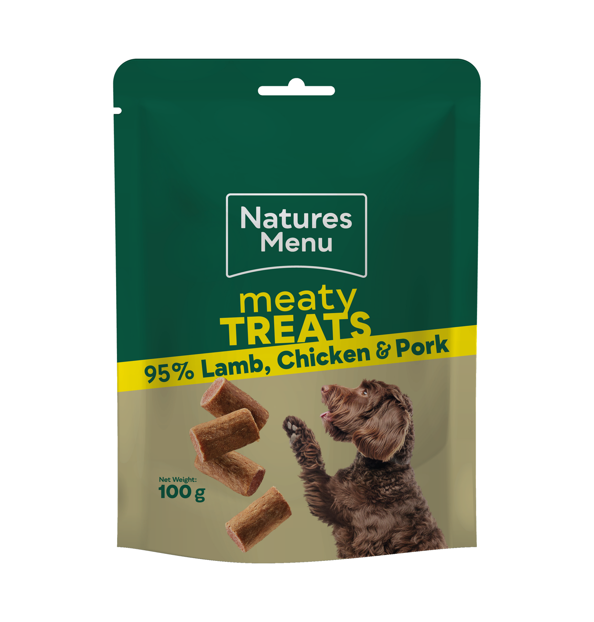 Front View of Natures Menu Meaty Treats with Lamb, Chicken & Pork for Adult Dogs