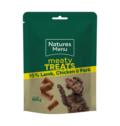 Front View of Natures Menu Meaty Treats with Lamb, Chicken & Pork for Adult Dogs
