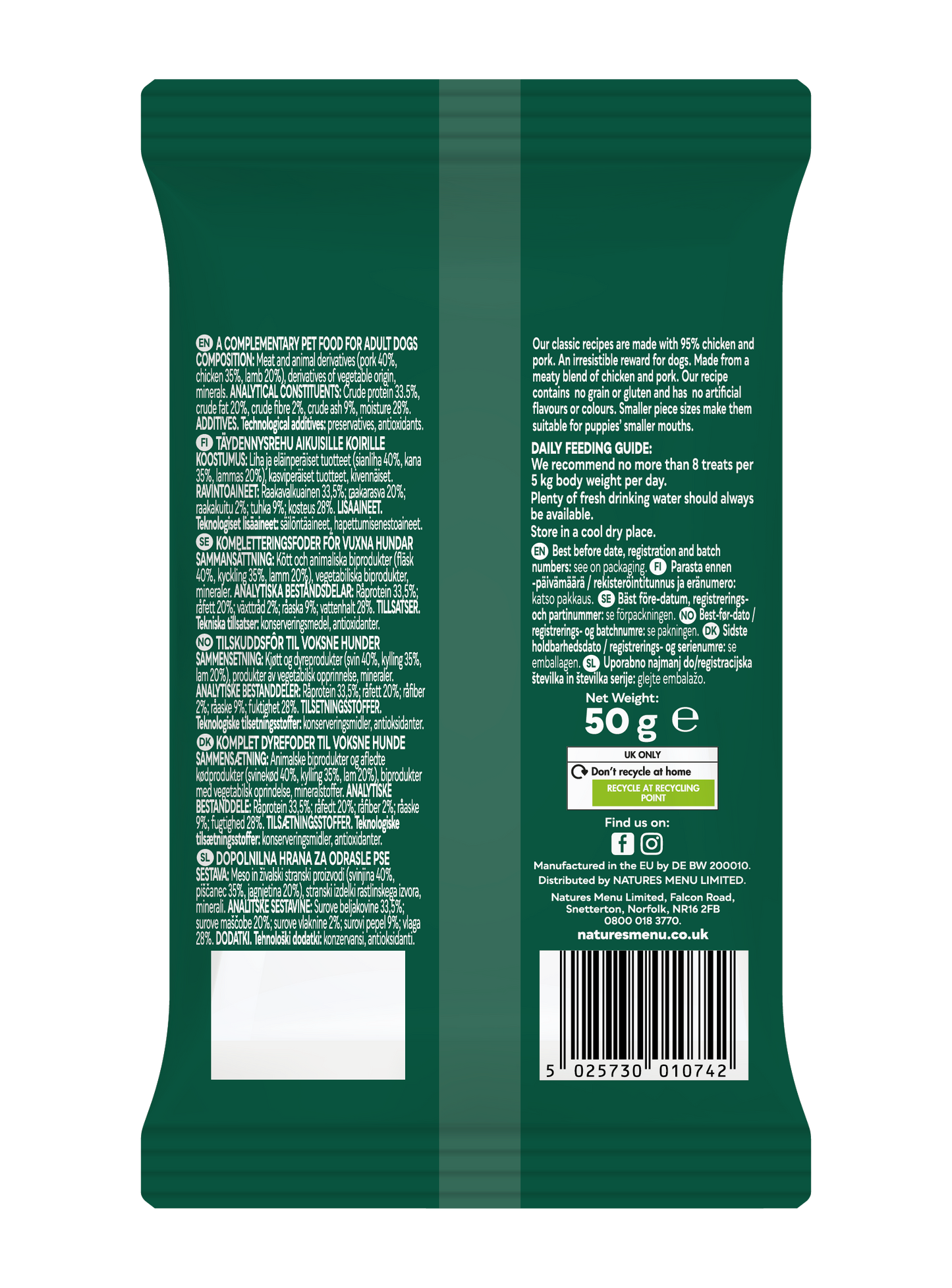 Back View of Natures Menu Meaty Treats with Lamb, Chicken & Pork for Adult Dogs