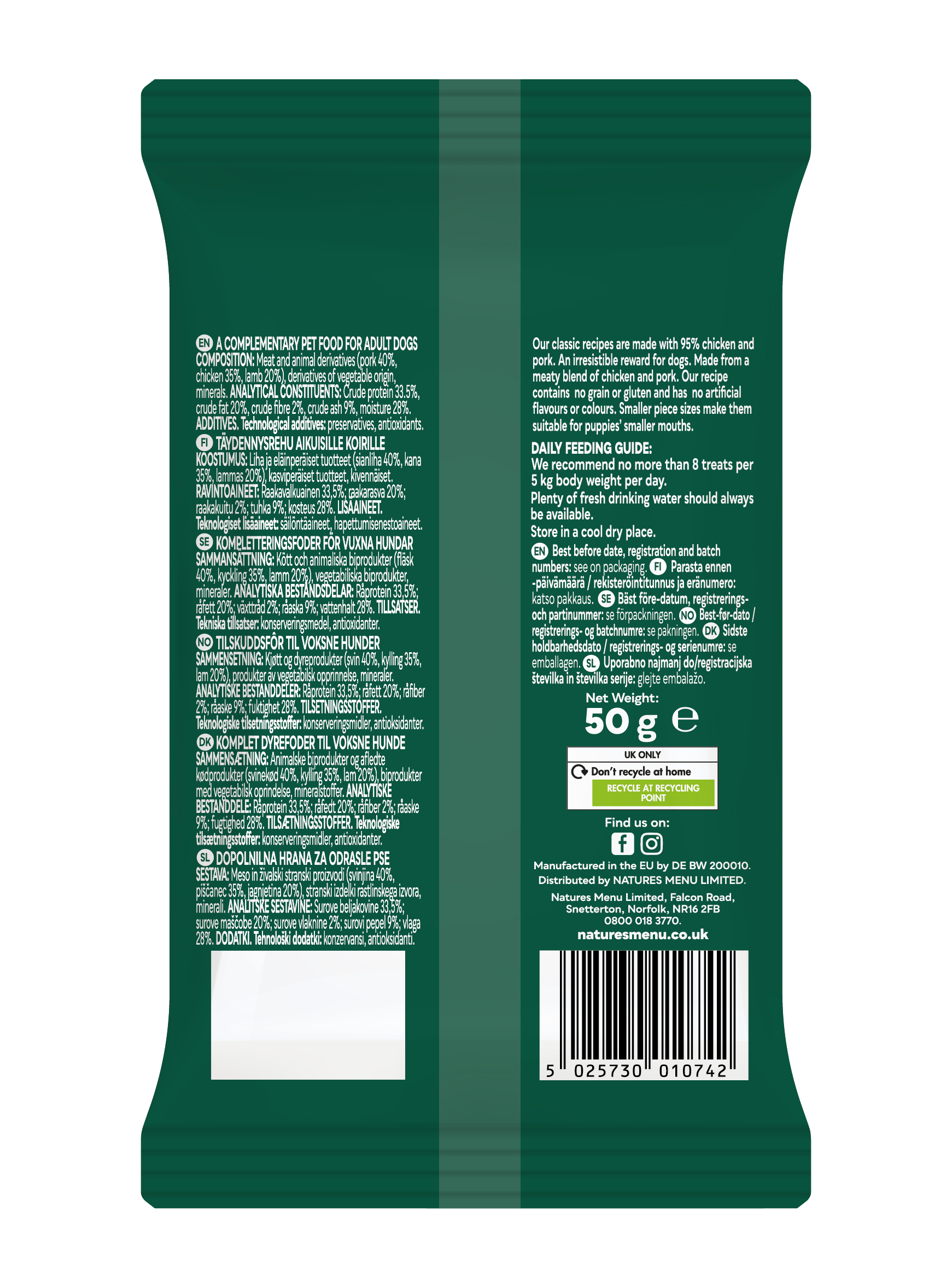 Back View of Natures Menu Meaty Treats with Lamb, Chicken & Pork for Adult Dogs