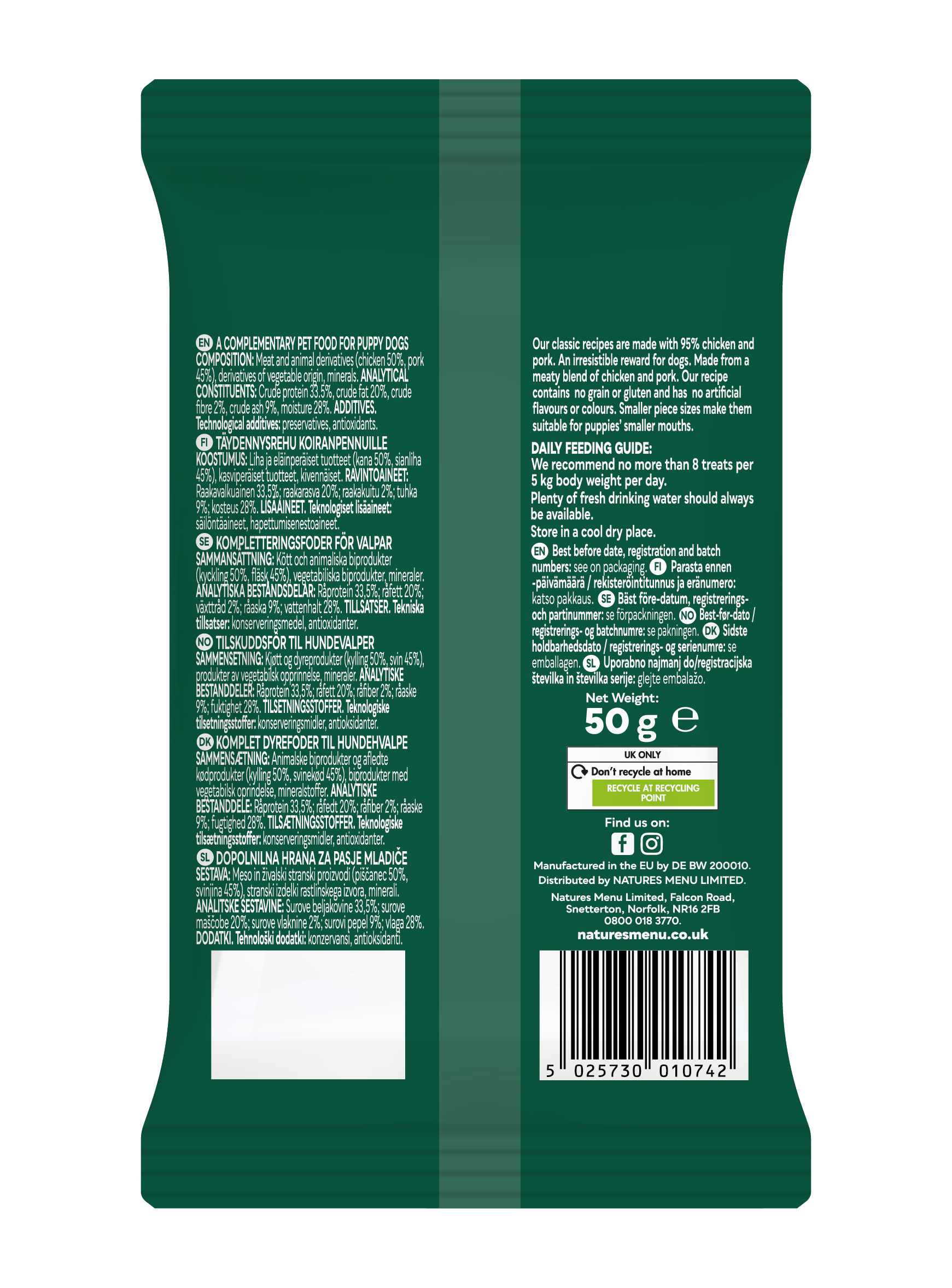 Back View of Natures Menu Meaty Treats with Chicken & Pork for Puppy Dogs