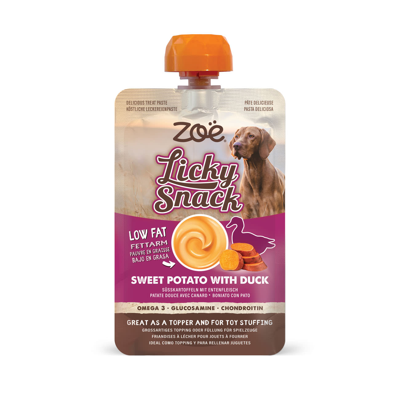Front View of Zoe Licky Snack Sweet Potato & Duck Recipe Dog Treat