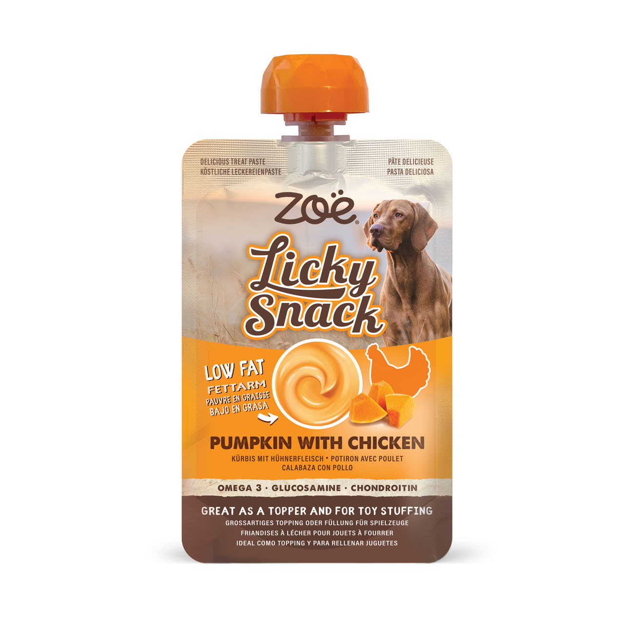 Front View of Zoe Licky Snack Pumpkin & Chicken Recipe Dog Treat