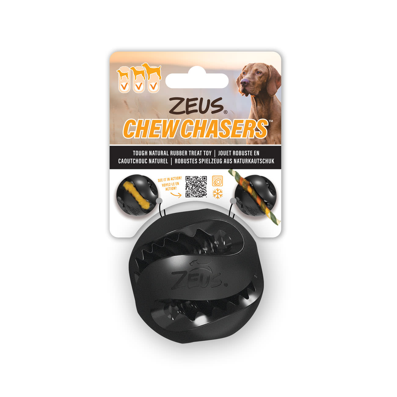 Front View of Zeus ChewChasers Treat Ball Dog Toy