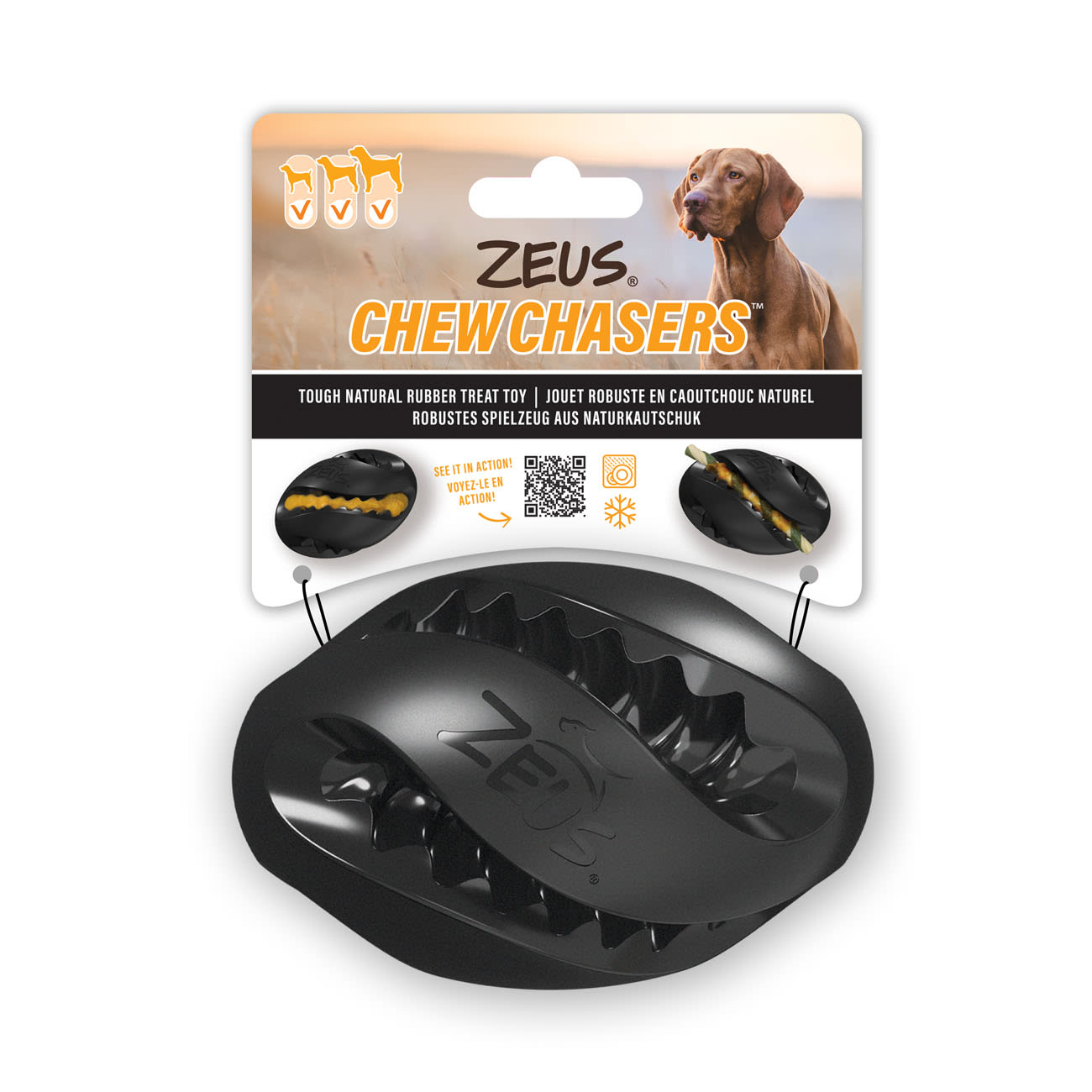 Front View of Zeus ChewChasers Treat Rugby Dog Toy