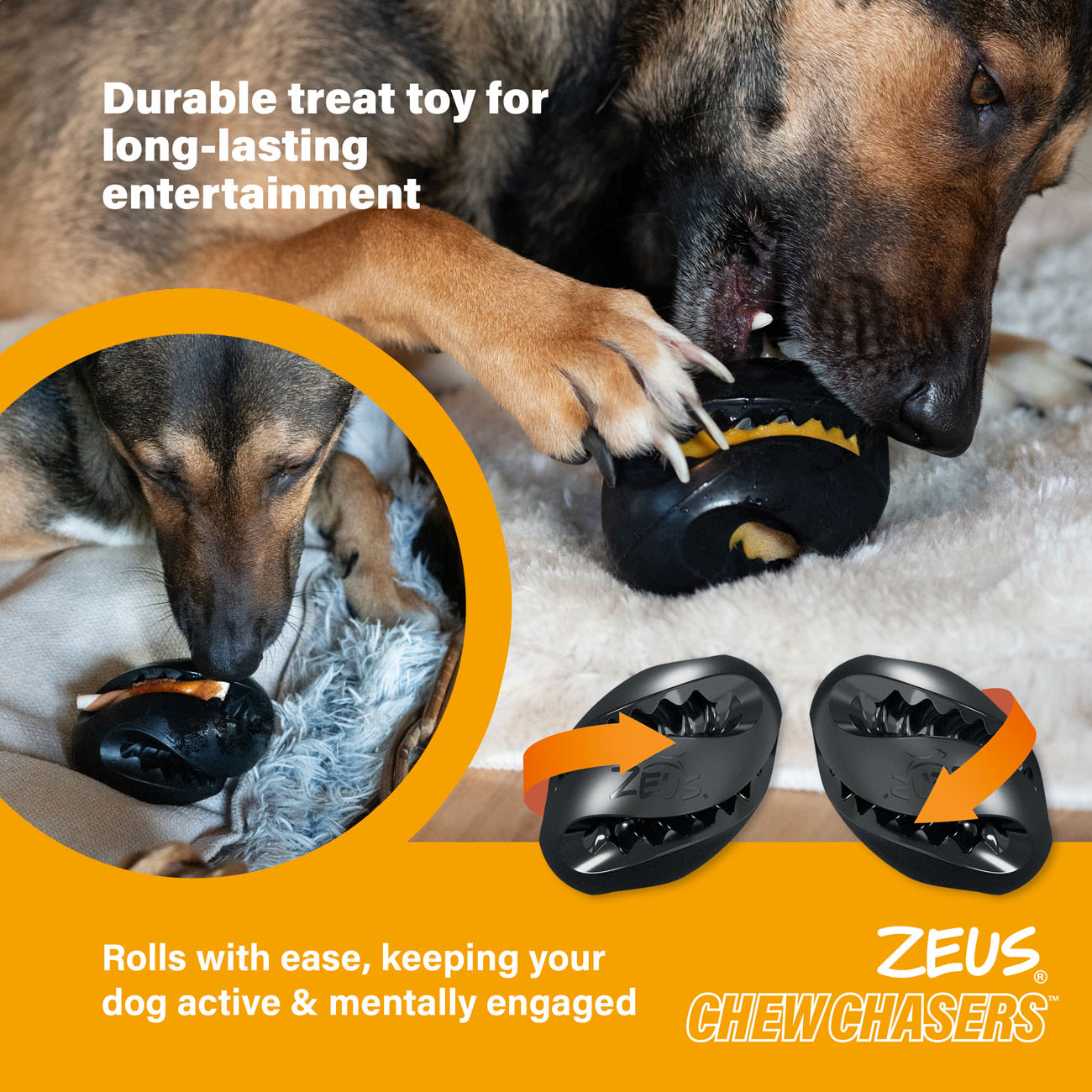 Zeus ChewChasers Treat Rugby Dog Toy