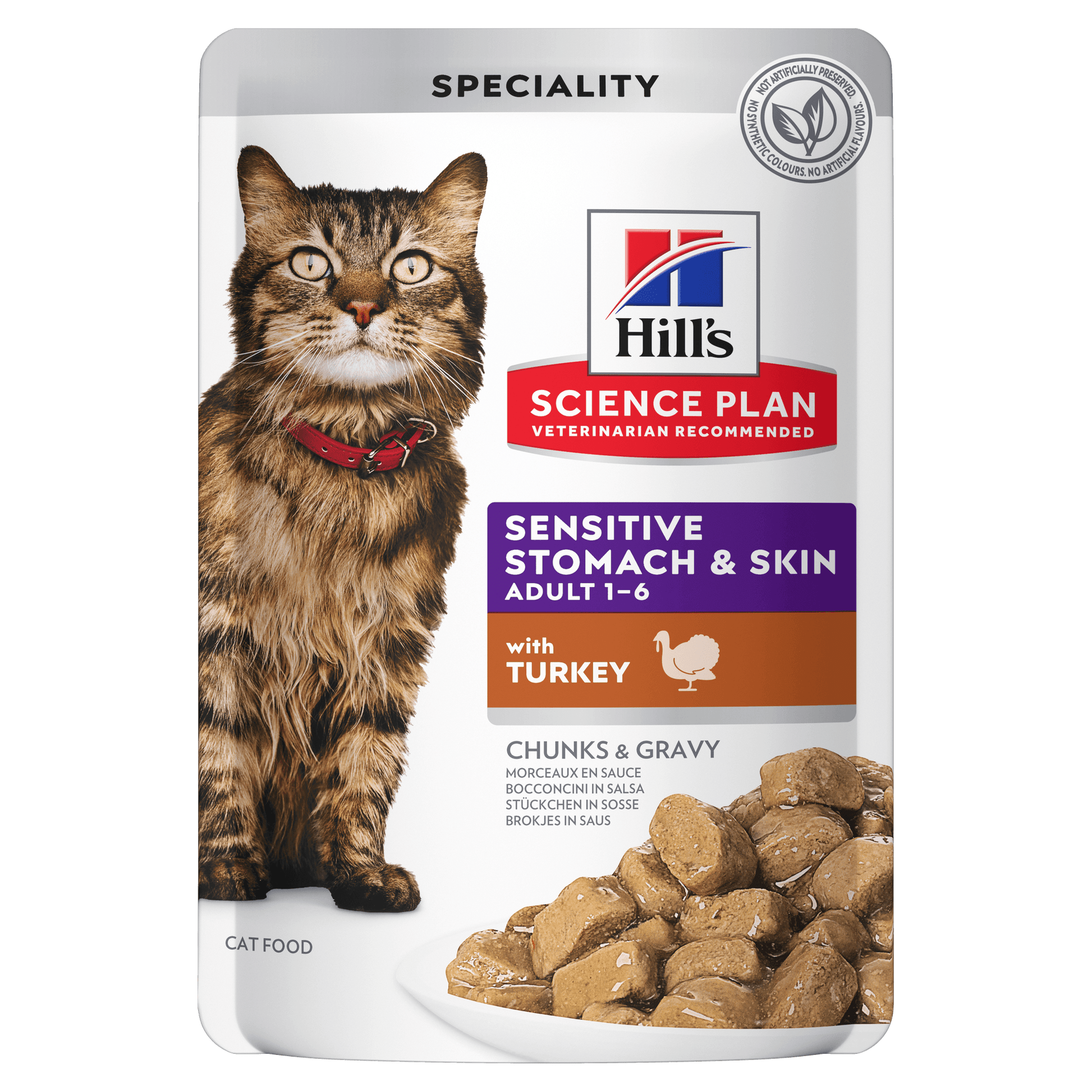 Front View of Hill's Science Plan Feline Adult Sensitive Stomach & Skin with Turkey Pouch Wet Cat Food