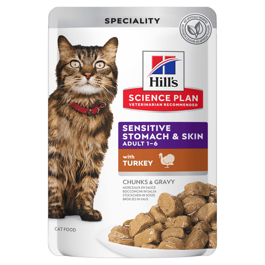 Front View of Hill's Science Plan Feline Adult Sensitive Stomach & Skin with Turkey Pouch Wet Cat Food