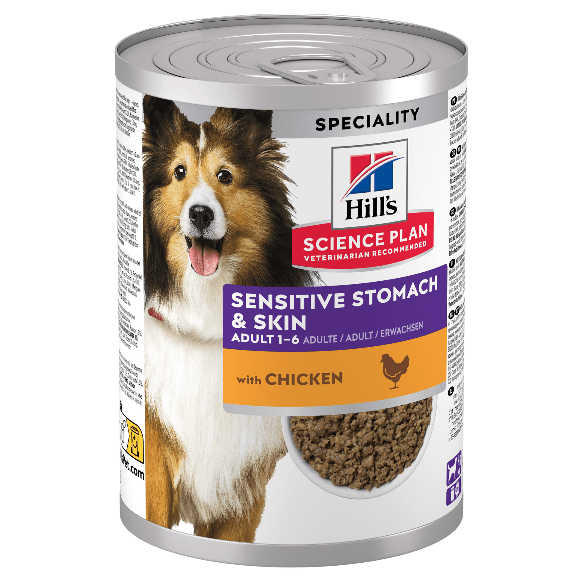 Front View of Hill's Science Plan Canine Adult Sensitive Stomach & Skin with Chicken Can Wet Dog Food