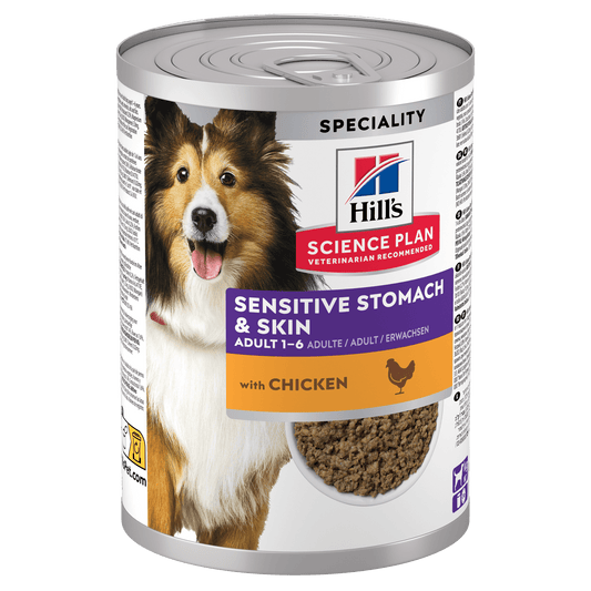 Front View of Hill's Science Plan Canine Adult Sensitive Stomach & Skin with Chicken Can Wet Dog Food